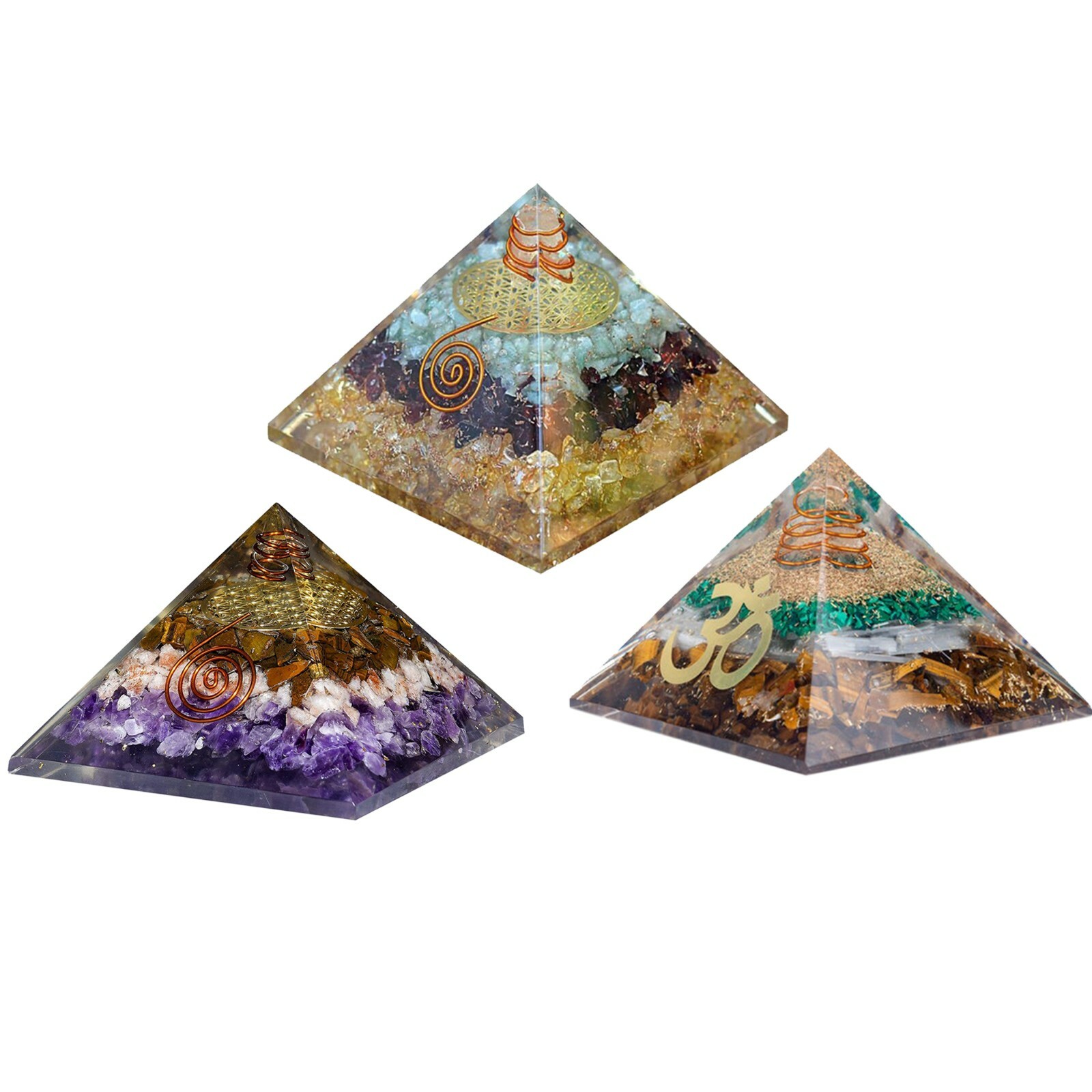 Triple Layered Healing Crystal Orgone Pyramid For Wealth, Good Luck & Prosperity