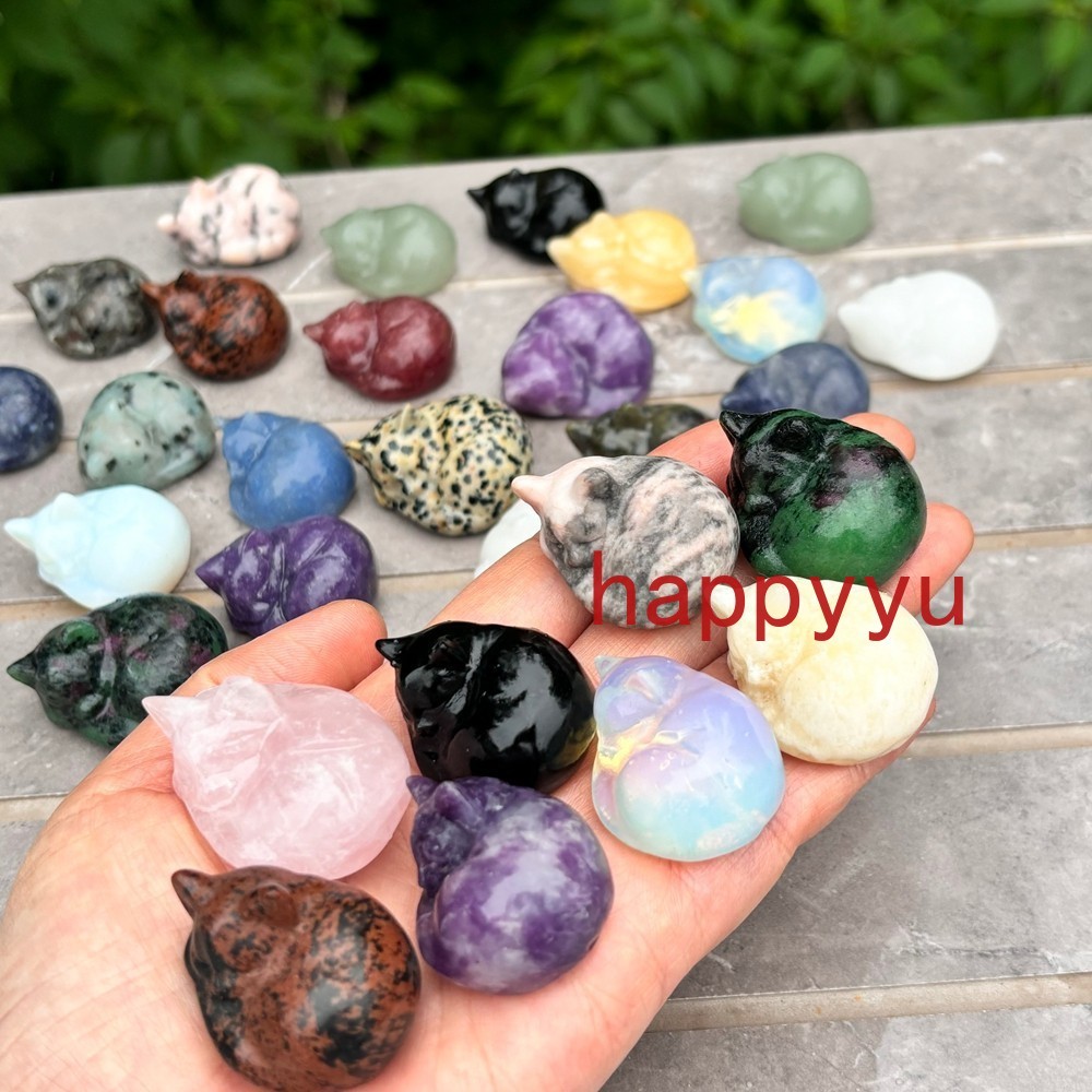 100pcs Mix Natural Quartz Sleeping cat Carved Crystal Skull healing Wholesale