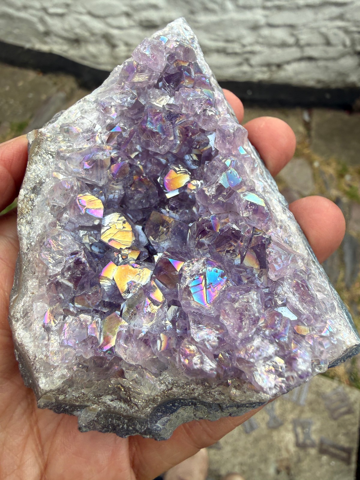 Amethyst Titanium Aura Crystal cluster rough raw Healing confidence Flashes