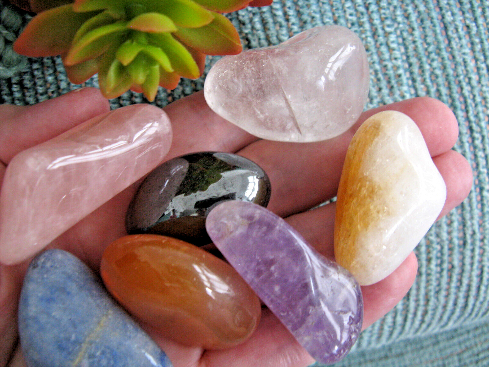 NEW XL CHAKRA NATURAL CRYSTAL HEALING GEMSTONE SET W/7 & BAG