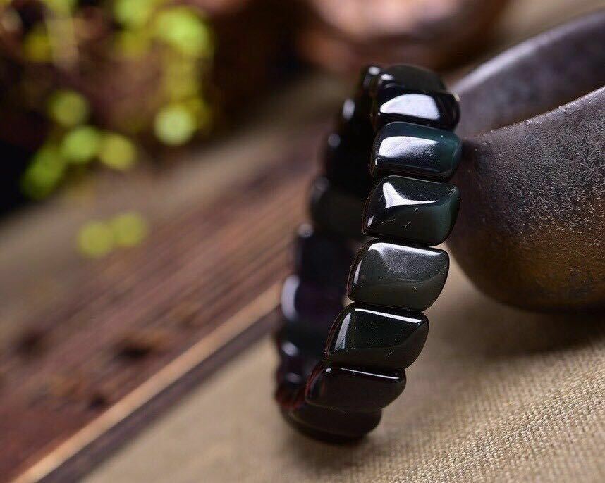 Natural Colorful Rainbow Eyes Obsidian Black Stretch Bracelet Bangle Reiki Gift