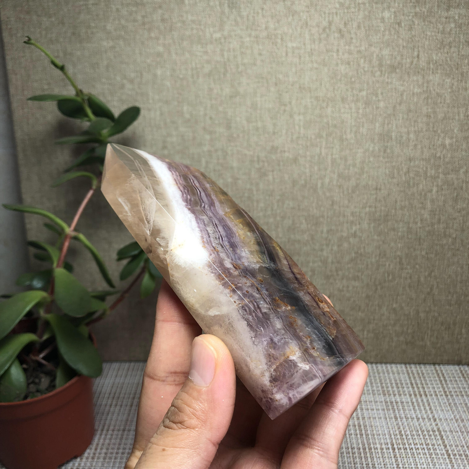 317g Natural candy Fluorite Polish/Rough wand Crystal free standing 120mm A2895