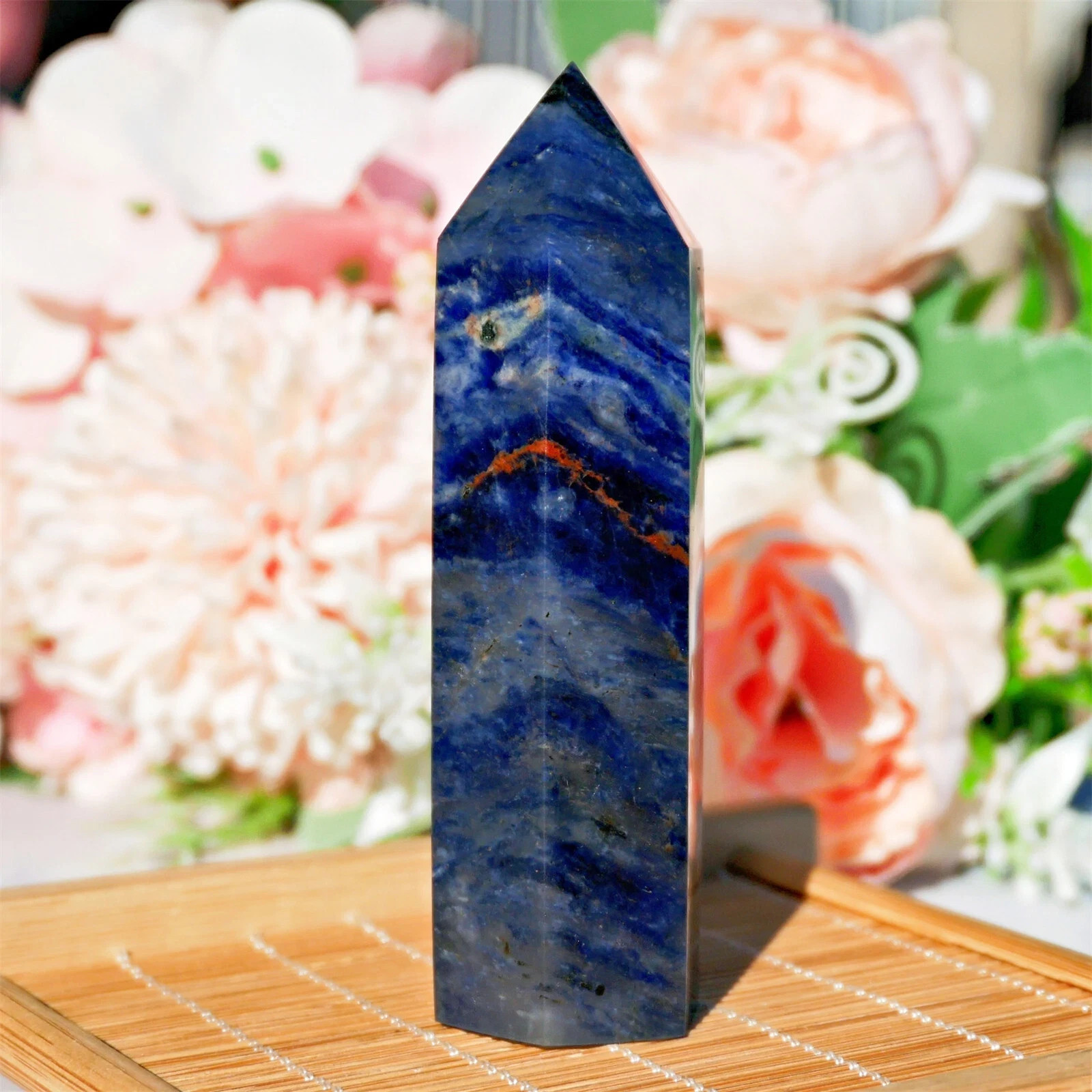 Natural Blue Sodalite Quartz Tower Obelisk Healing Crystal Reiki Home Decor Gift