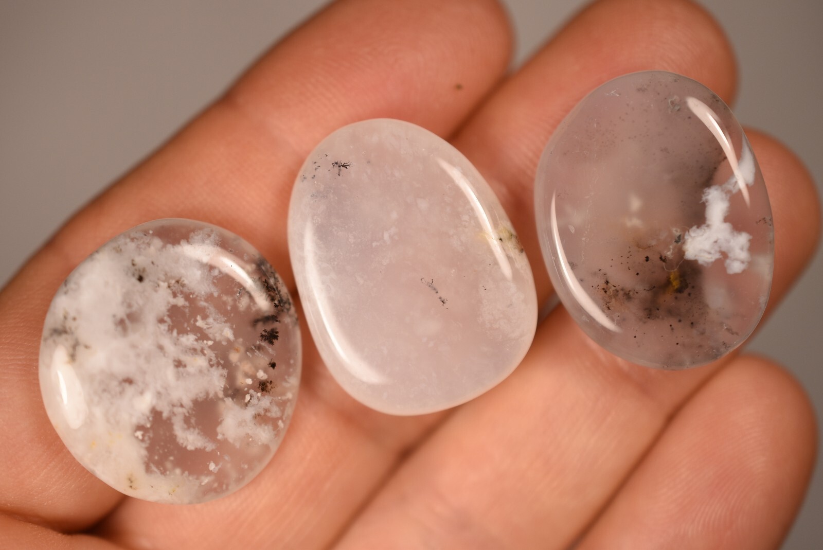 3 *DENDRITIC AGATE* Flat Stones 2-3cm 19.3g MERLINITE Chalcedony Palm Natural