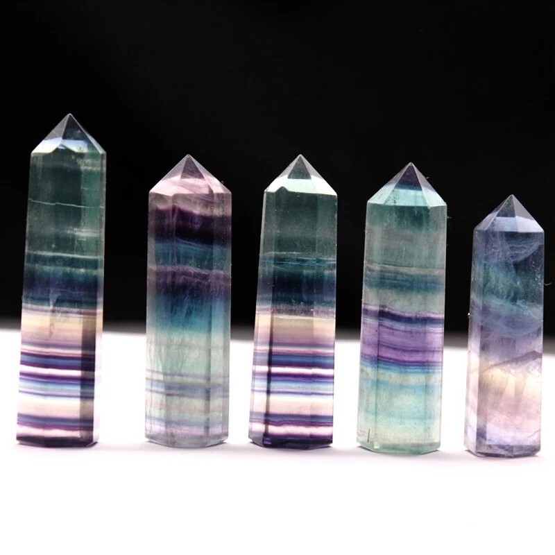 Rainbow Fluorite Healing Crystal Wands Obelisk Reiki Tower Point Home Decoration