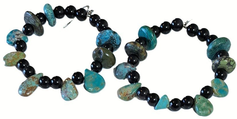 Natural Turquoise Obsidian Hoop Earrings