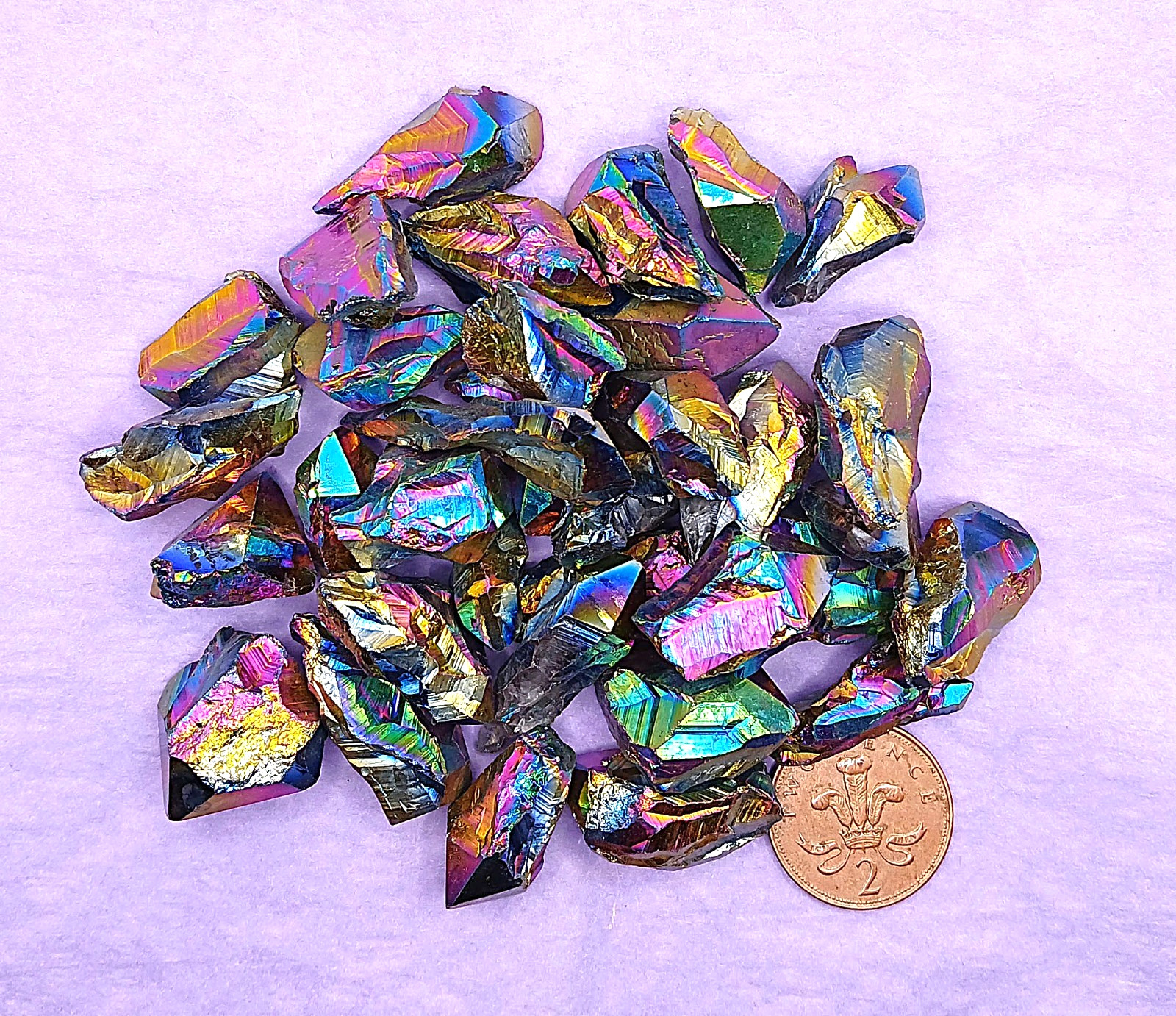 Rainbow Titanium Aura Quartz Crystal Stone Chakra Healing in Display Gift Box