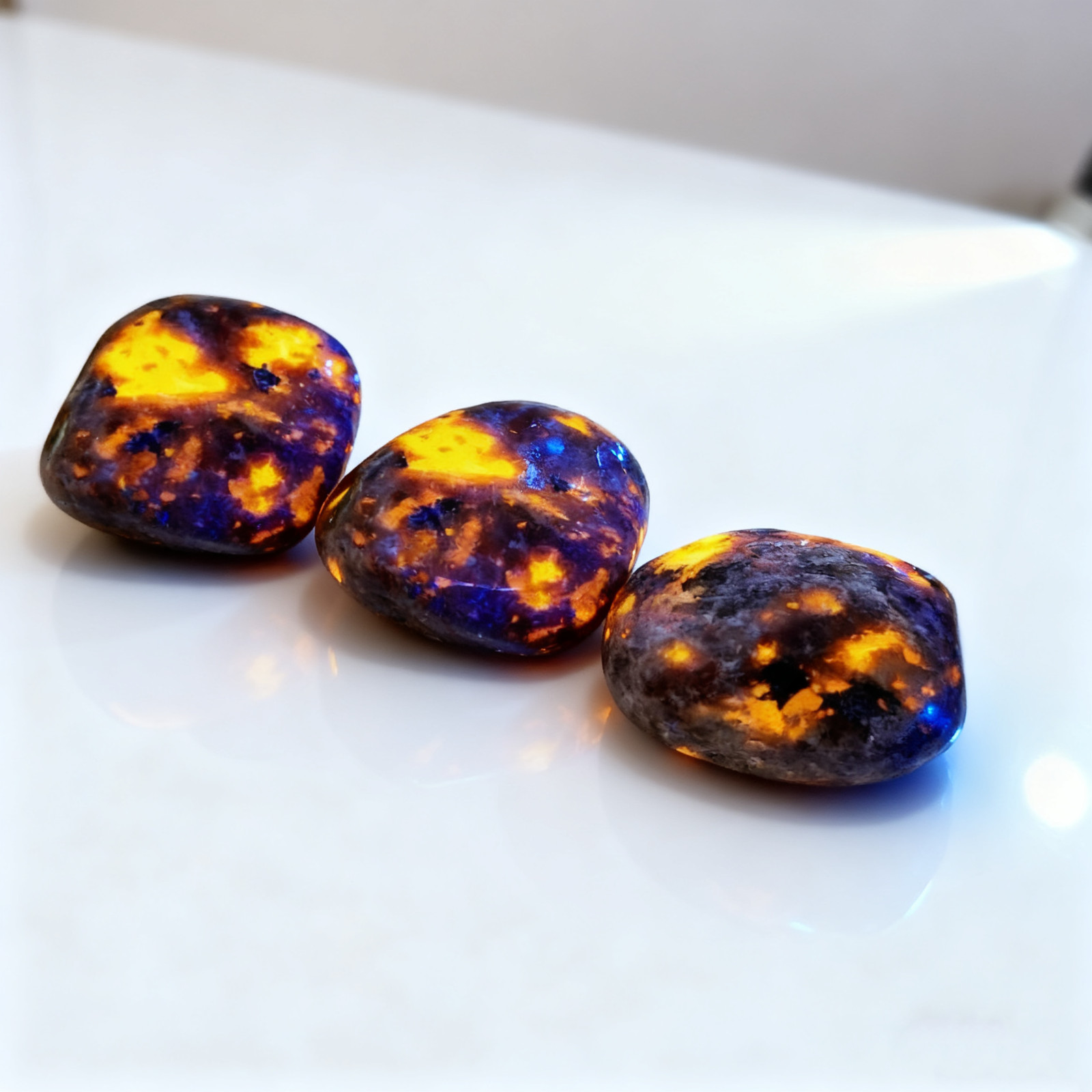 2 Pcs Natural Yooperlite Tumbled Polished Flame Stone UV Reactive Fire Stone