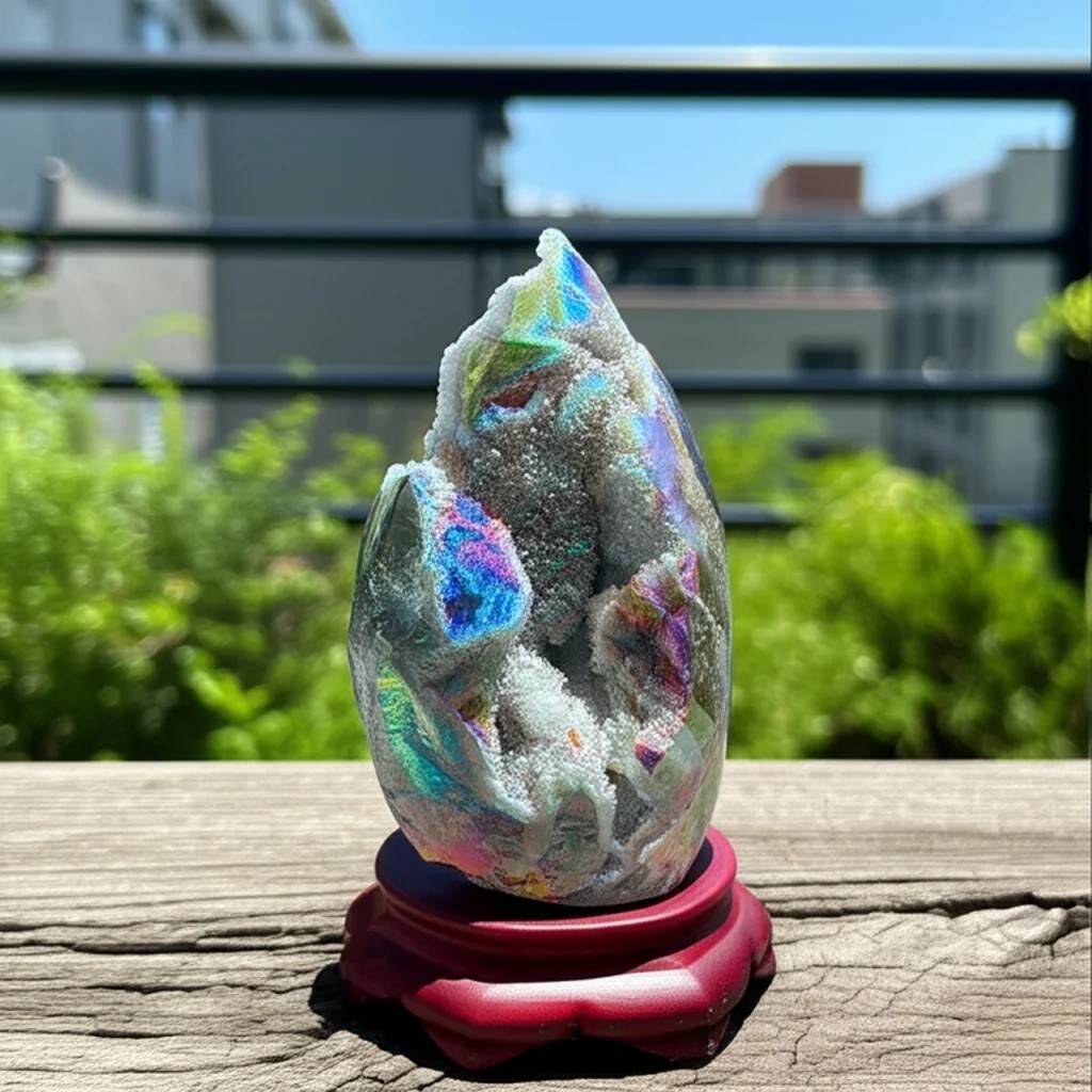 New Angel Aura Sphalerite Flame Druzy Geode Crystal Tower Obelisk Healing Decor