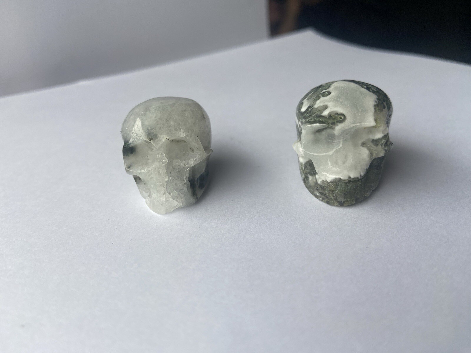 Green Moss Agate Pretty Human Skull Crystal Head Carving Sparkles See Others!