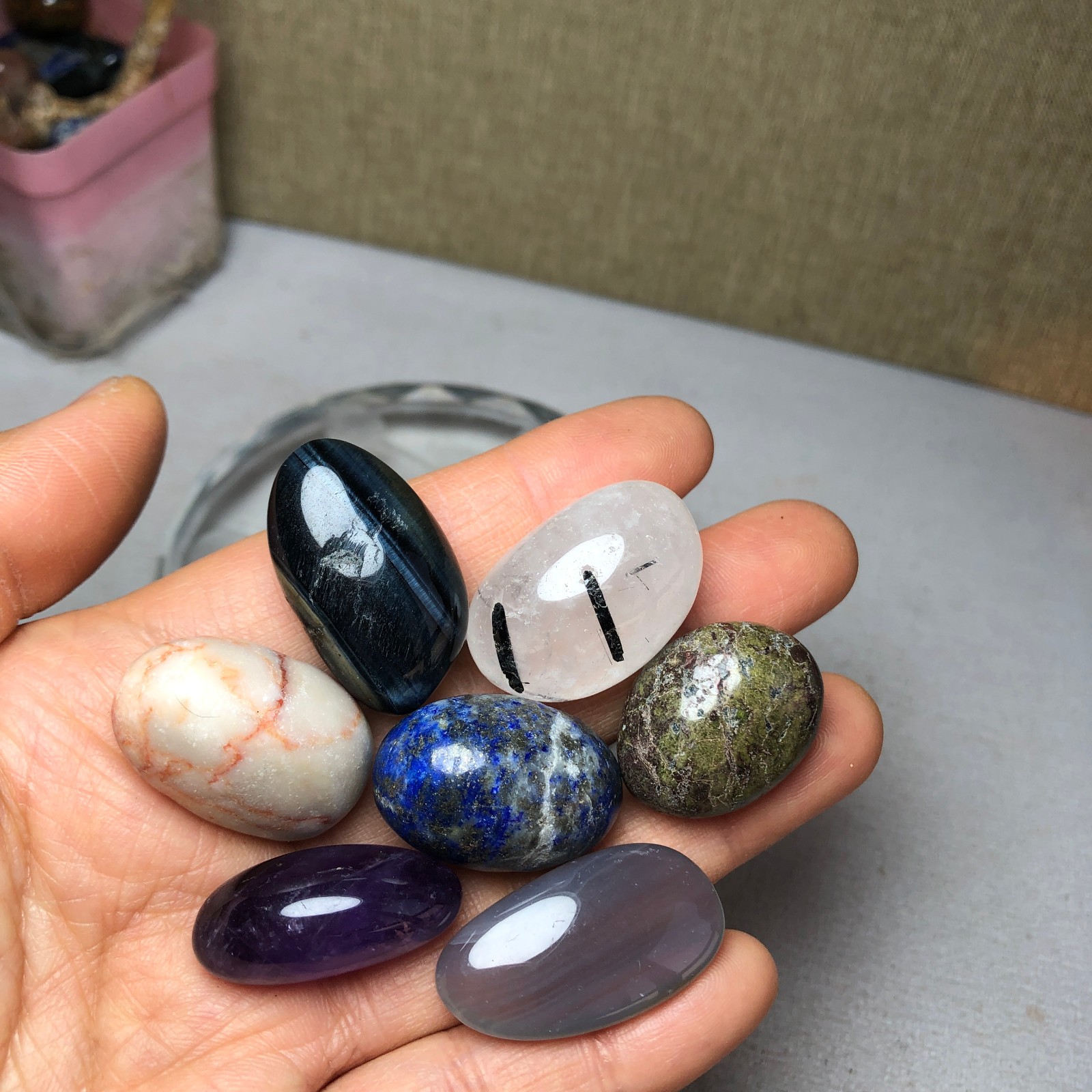 Natural various semi-precious stone Crystal Seven Star Array tumbled 308g A2817