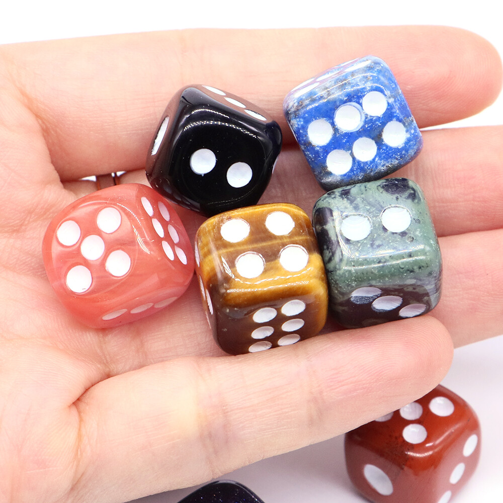 15mm D6 Dots Dice Natural Crystal Stone Carving Gemstone Game Tool Wholesale