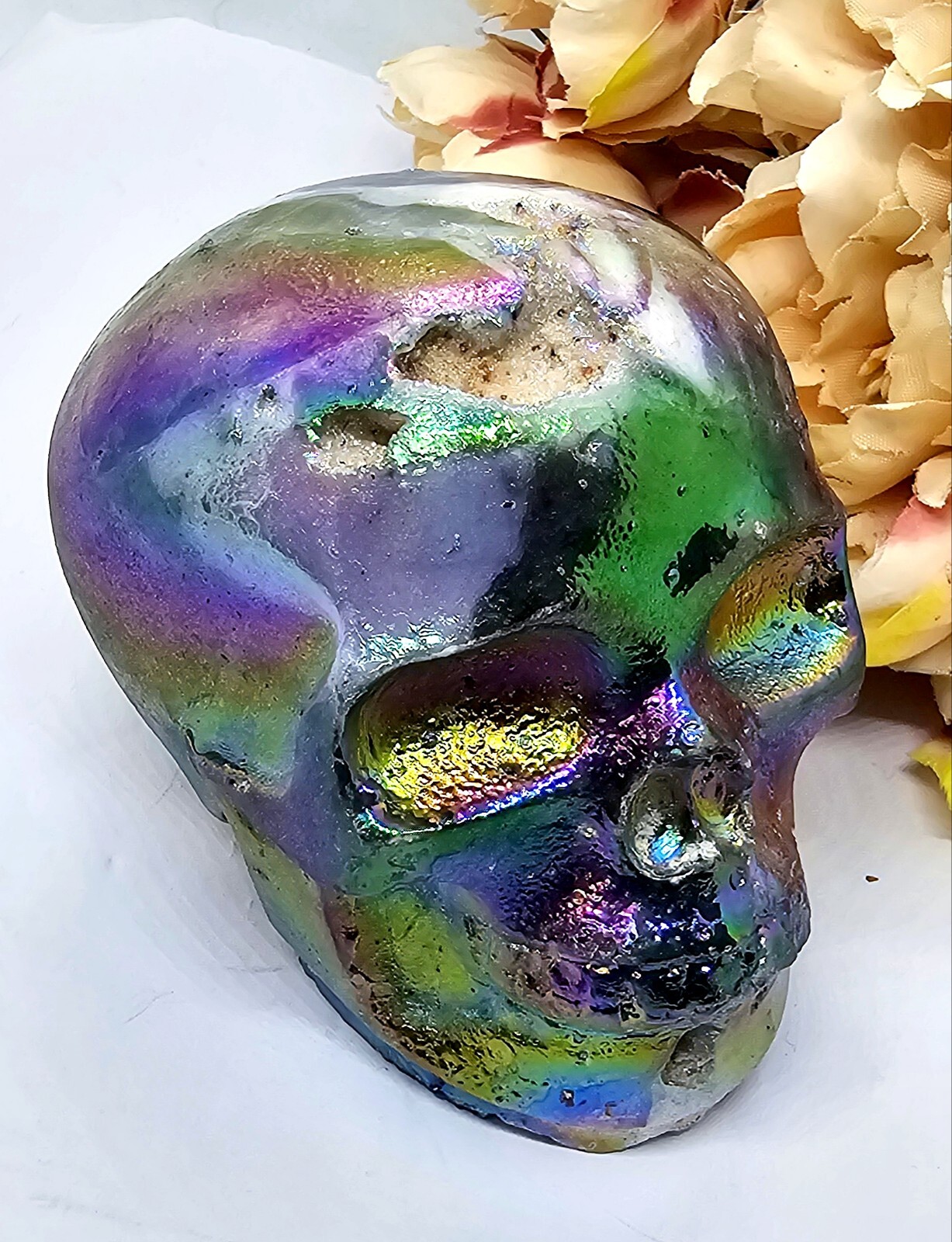 *SALE* Druzy Titanium Rainbow Aura sphalerite crystal Skull Angel Aura 480g 7cm