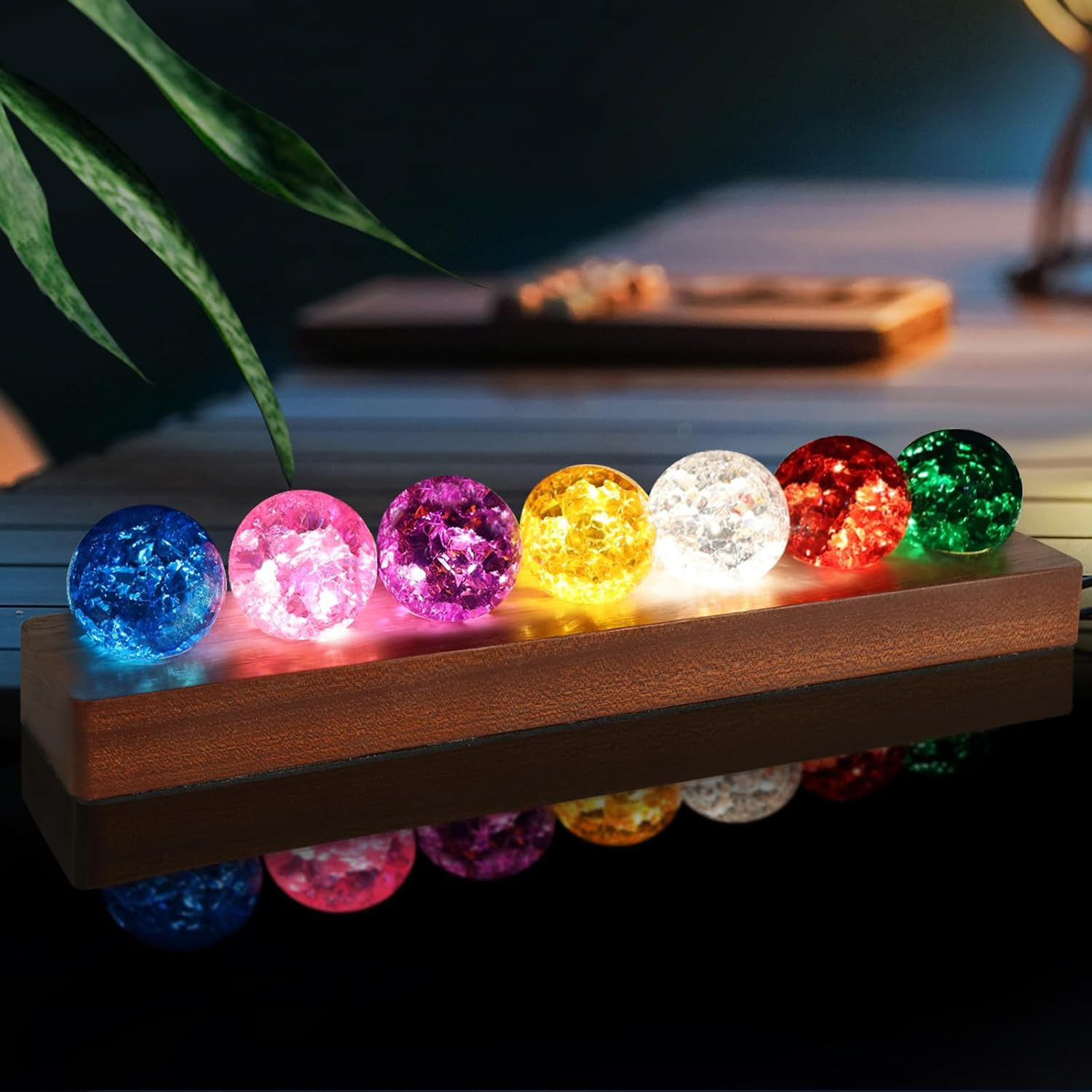 7-Color Crystal LED Ice Balls with Sapele Wood Base Meditation Home Decor Gift ✨