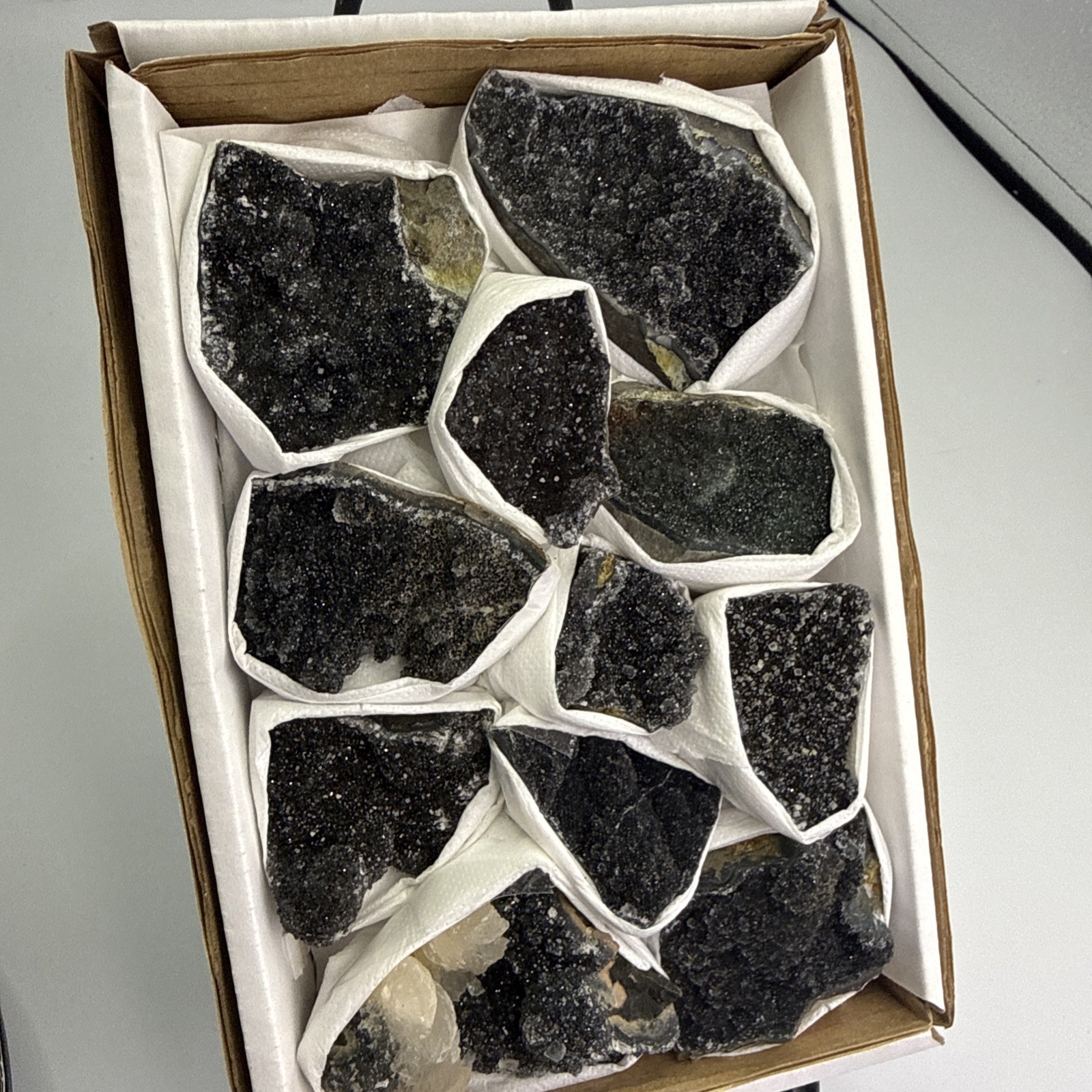 Natural Black Amethyst Zeolite With Calcite Flat! Whole Box! Crystals! Specimen!