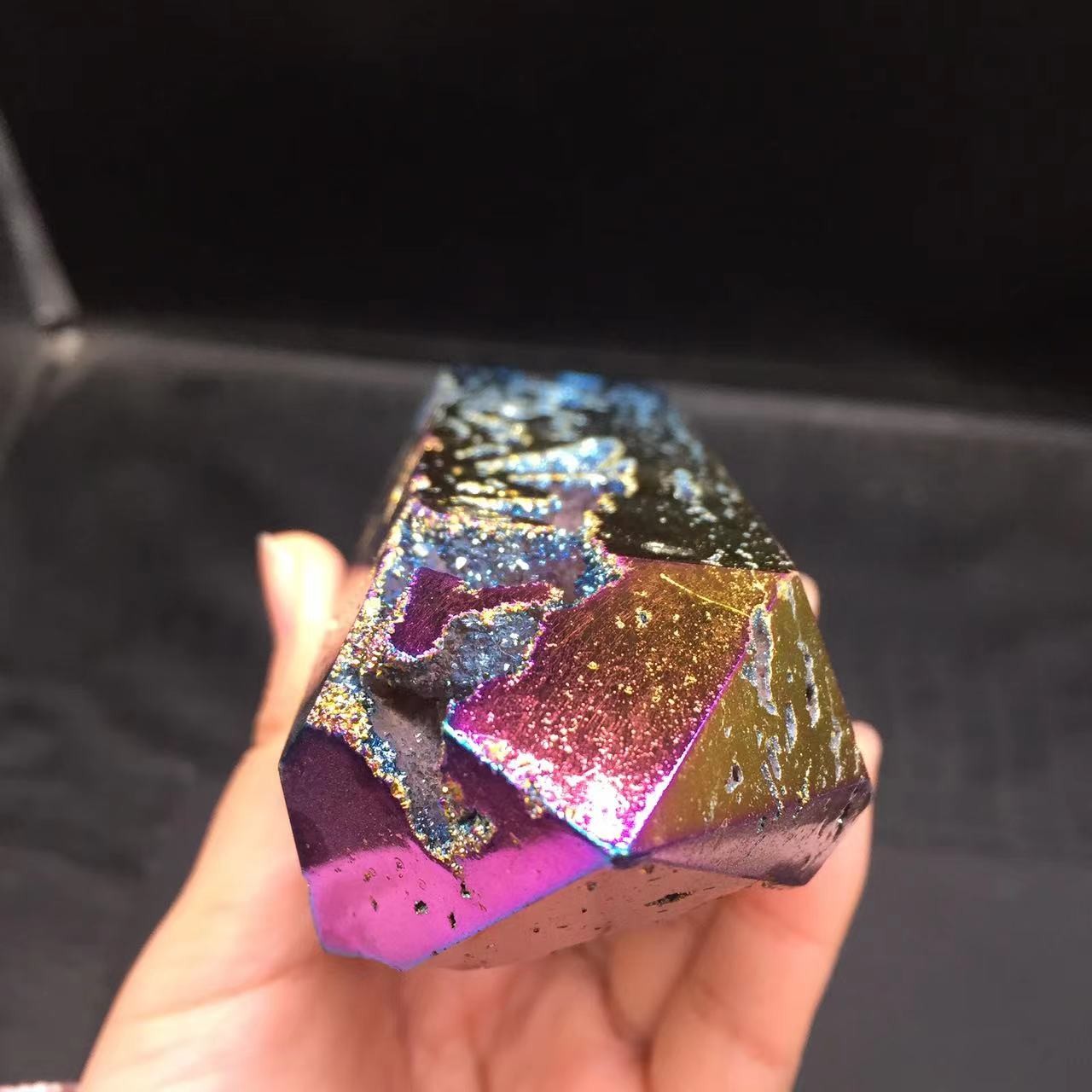 Angel Aura Natural Sphalerite Crystal Geode Point Pillar Healing Decorate