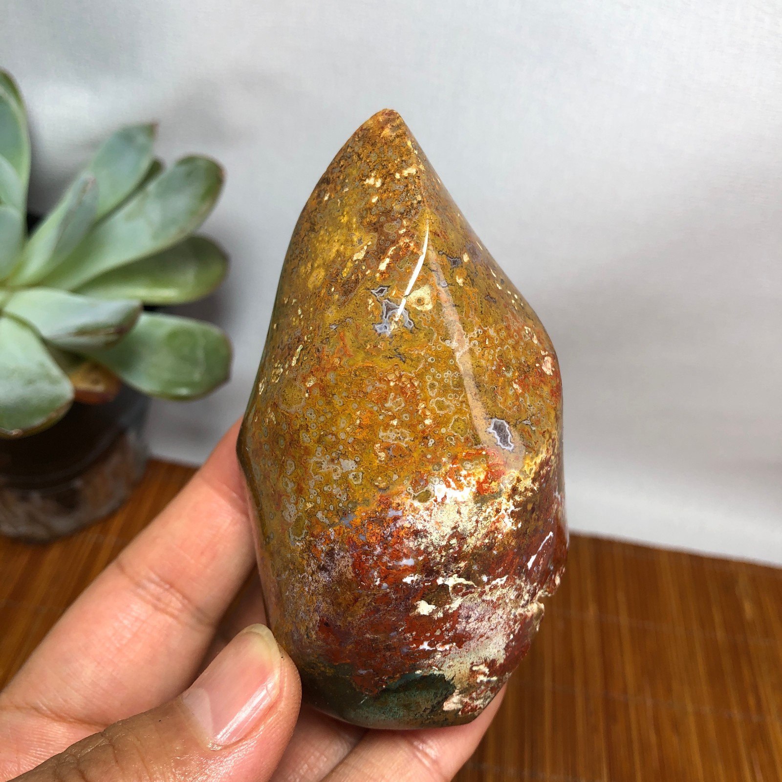 Natural Ocean Jasper torch Hand carve polish/rough Crystal free standing A7184