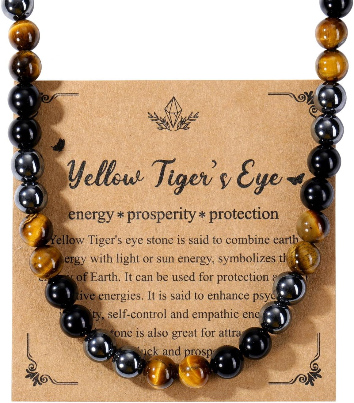 Mens Healing Crystal Black Obsidian Tigers Eye Hematite Beaded Necklace Natural