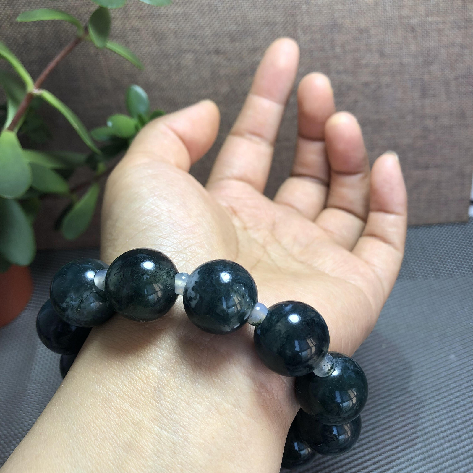18mm Natural Polished Moss Agate bracelets Crystal ball sphere Specimen A1099