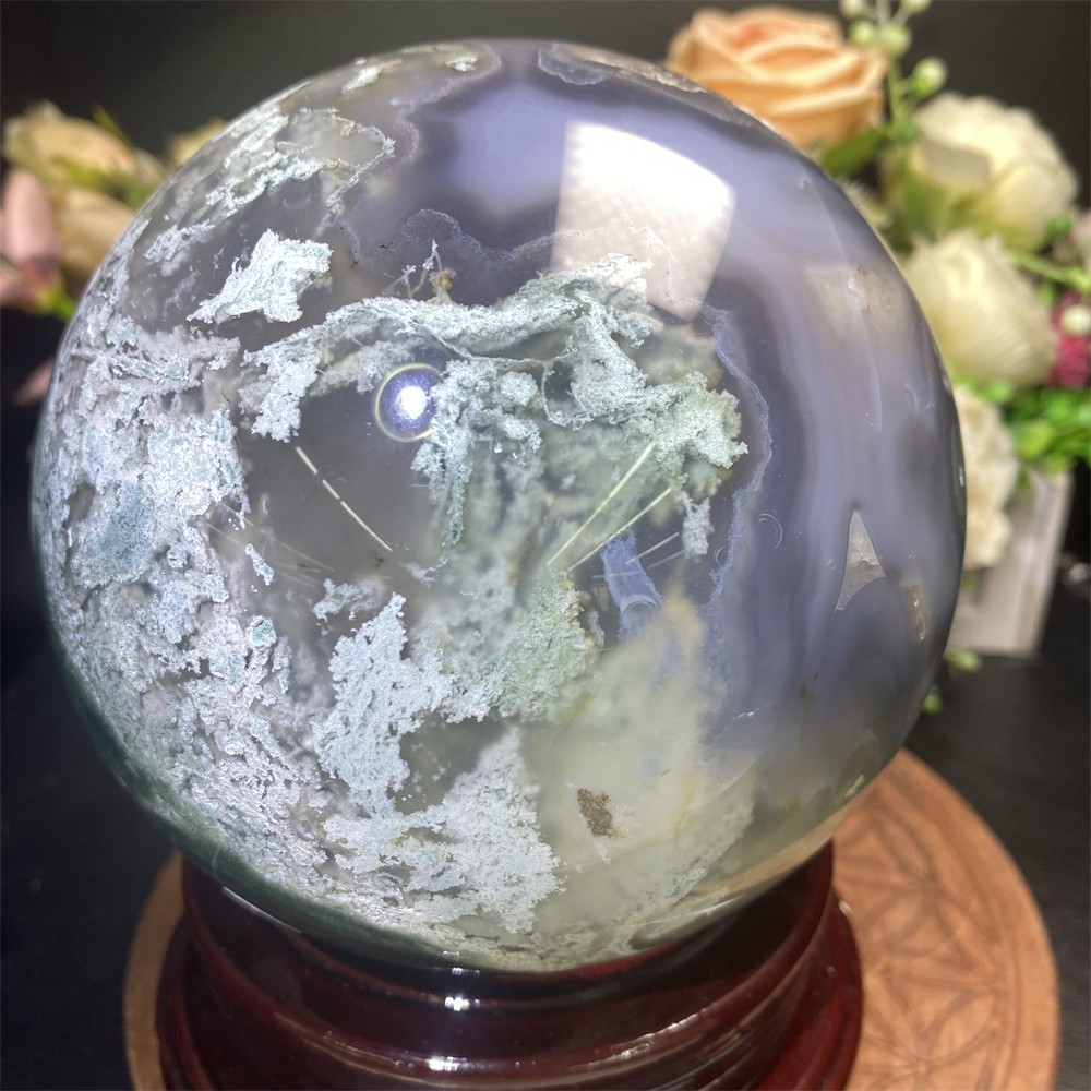 7.1LB 4.7″Natural A++Green Moss Agate Sphere Crystal Reiki Healing Ball Decor