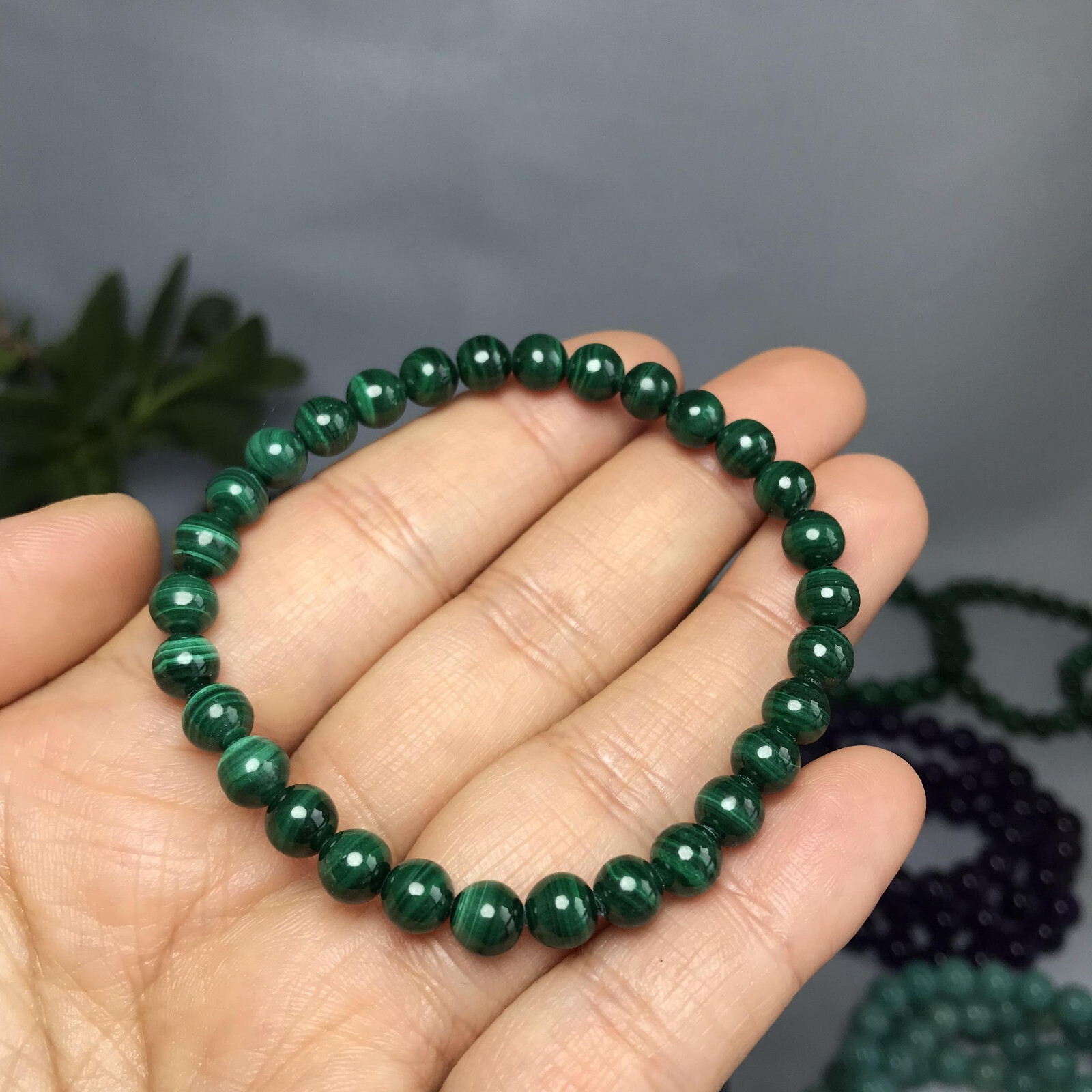 Natural malachite Polish stone bracelets Crystal ball sphere Specimen 6mm 13.8g