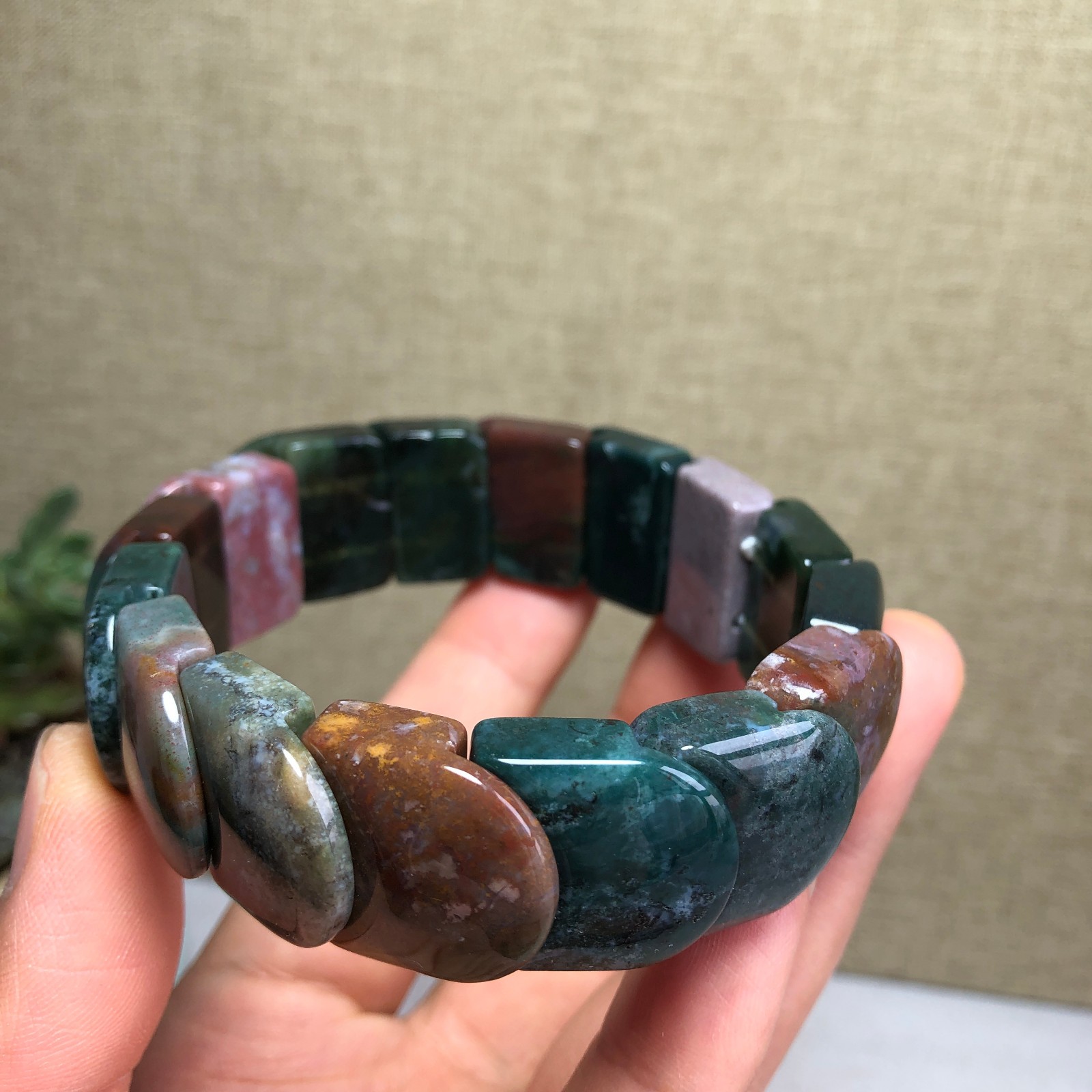 Top Natural Ocean Jasper Stone Bracelet colorful Gemstone Stretch Handmade A6149