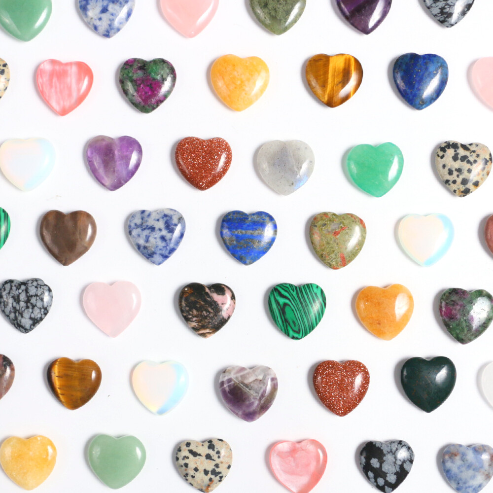 20mm Mini Mixed Heart Natural Crystal Chakra Quartz Carved Love Gemstone Healing