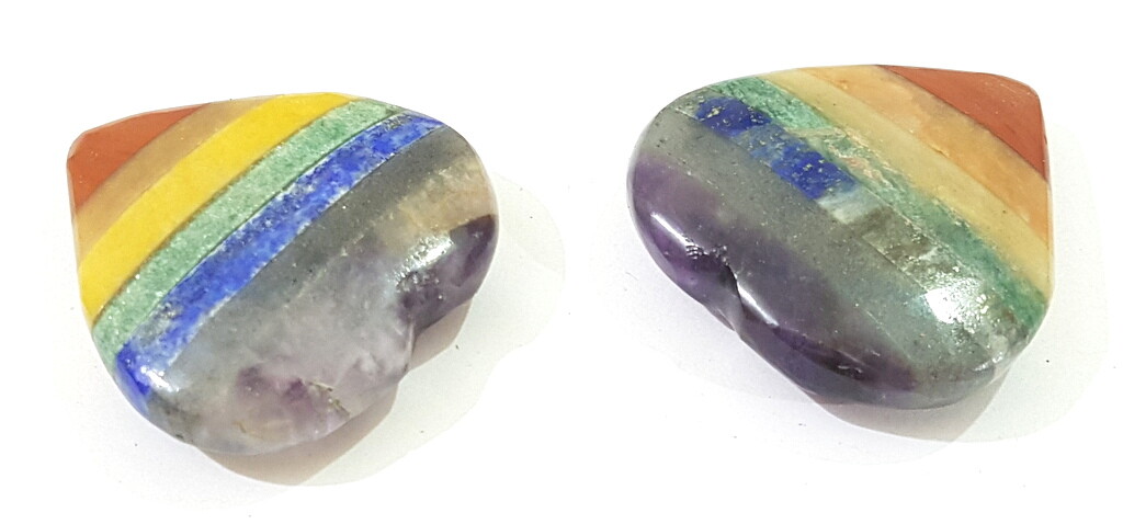 7 Chakra Bonded Heart Shape Palm Worry Stone Reiki Healing Meditation 1 Crystal