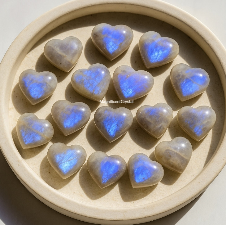 Rainbow Moonstone Heart Healing Palm Stone Emotional Balance Blue Gemstones Gift