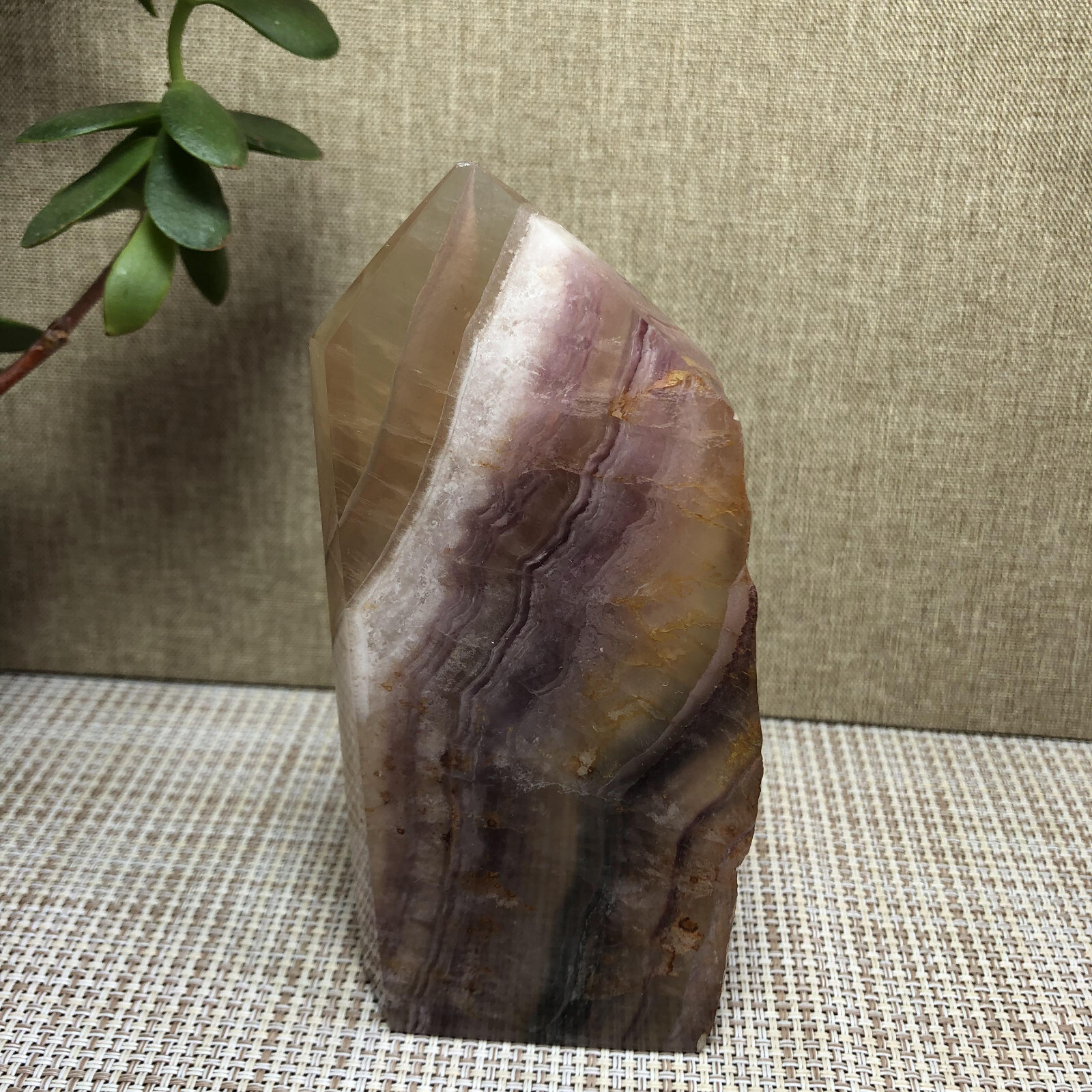 317g Natural candy Fluorite Polish/Rough wand Crystal free standing 120mm A2895