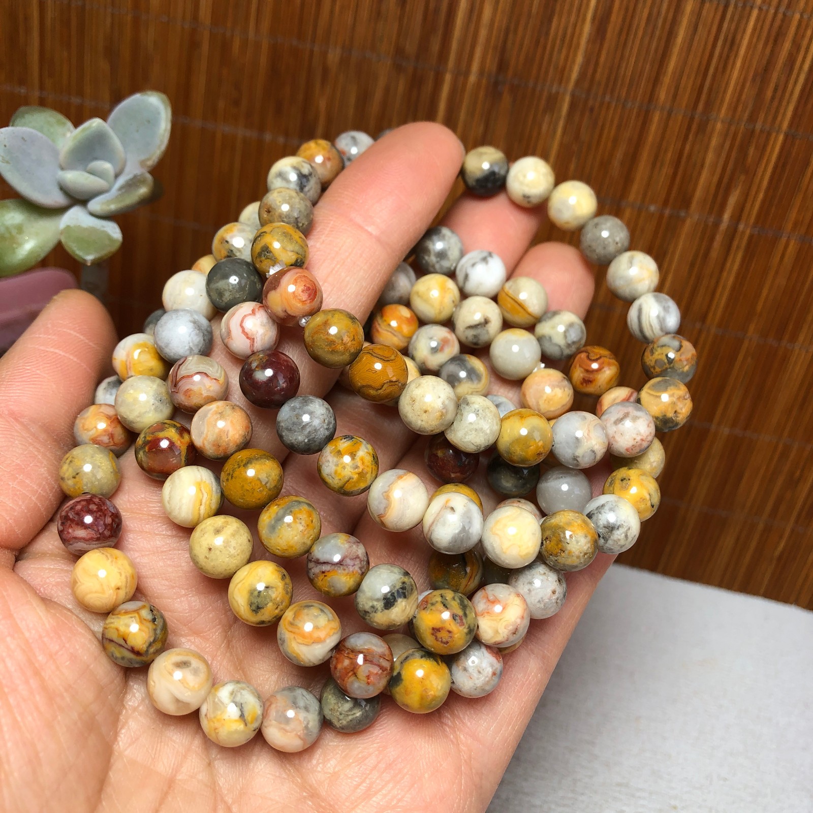 5Pcs Wholesal Natural Crazy agate bracelets Crystal ball sphere 8mm