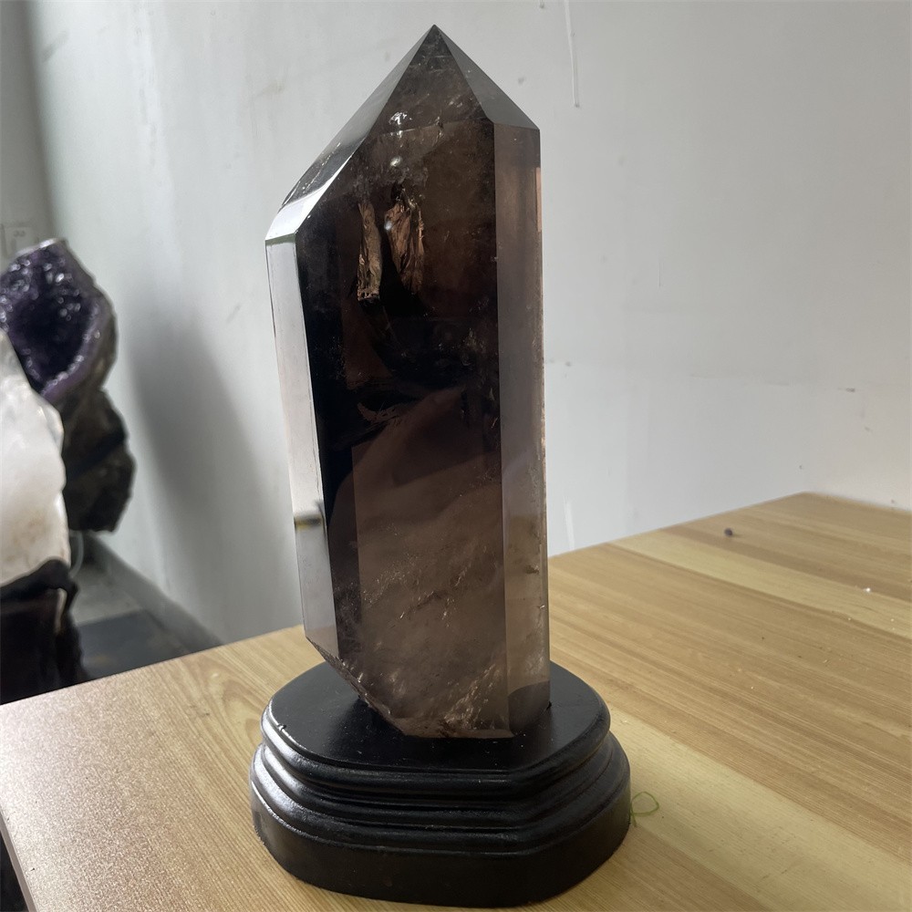 5.5LB 10.6″ A++Natural Smoky Quartz Obelisk Tower Quartz Crystal Energy +Stand