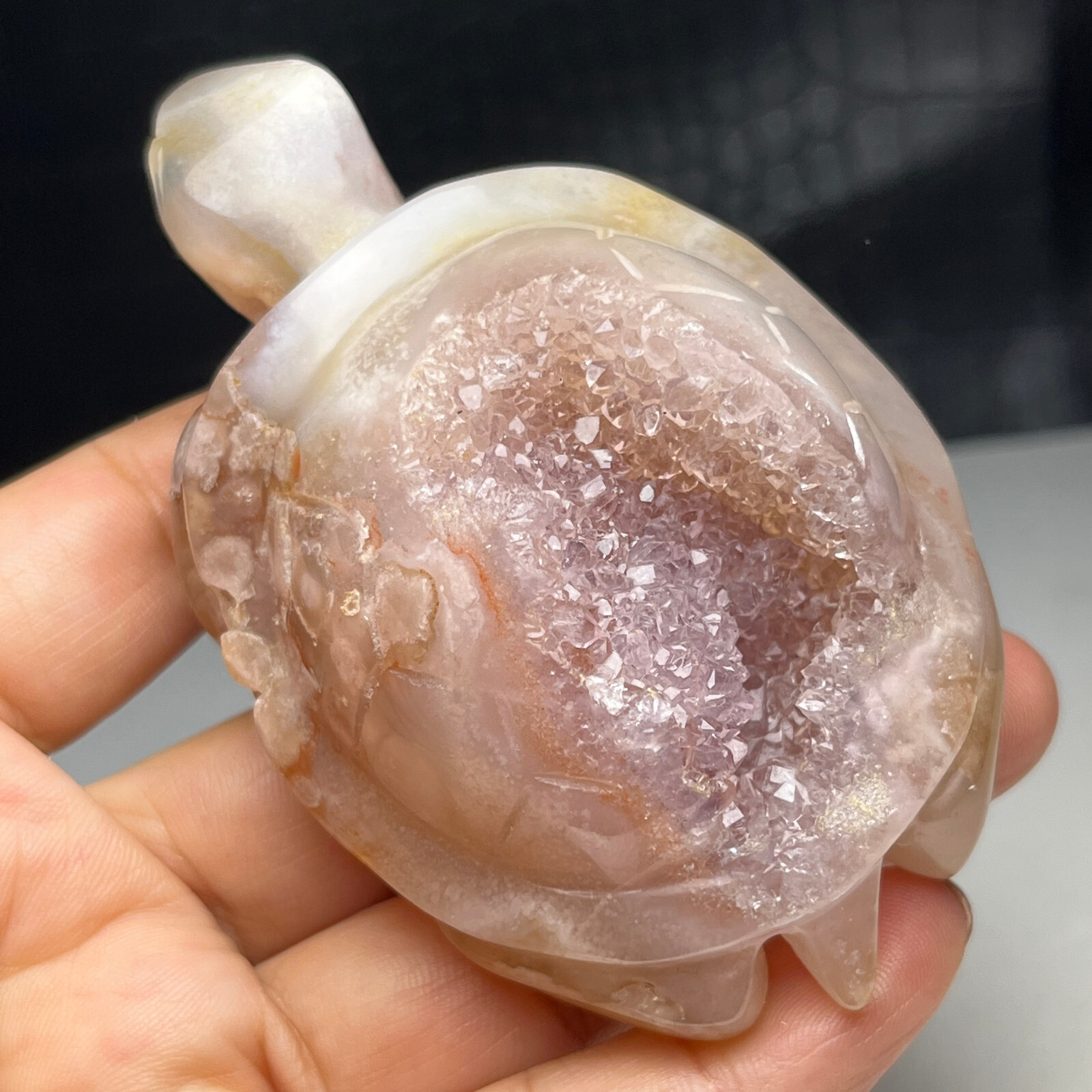 199g Natural Crystal Mineral Specimen. Geode Agate. Hand-carved Tortoise.Gift.KC
