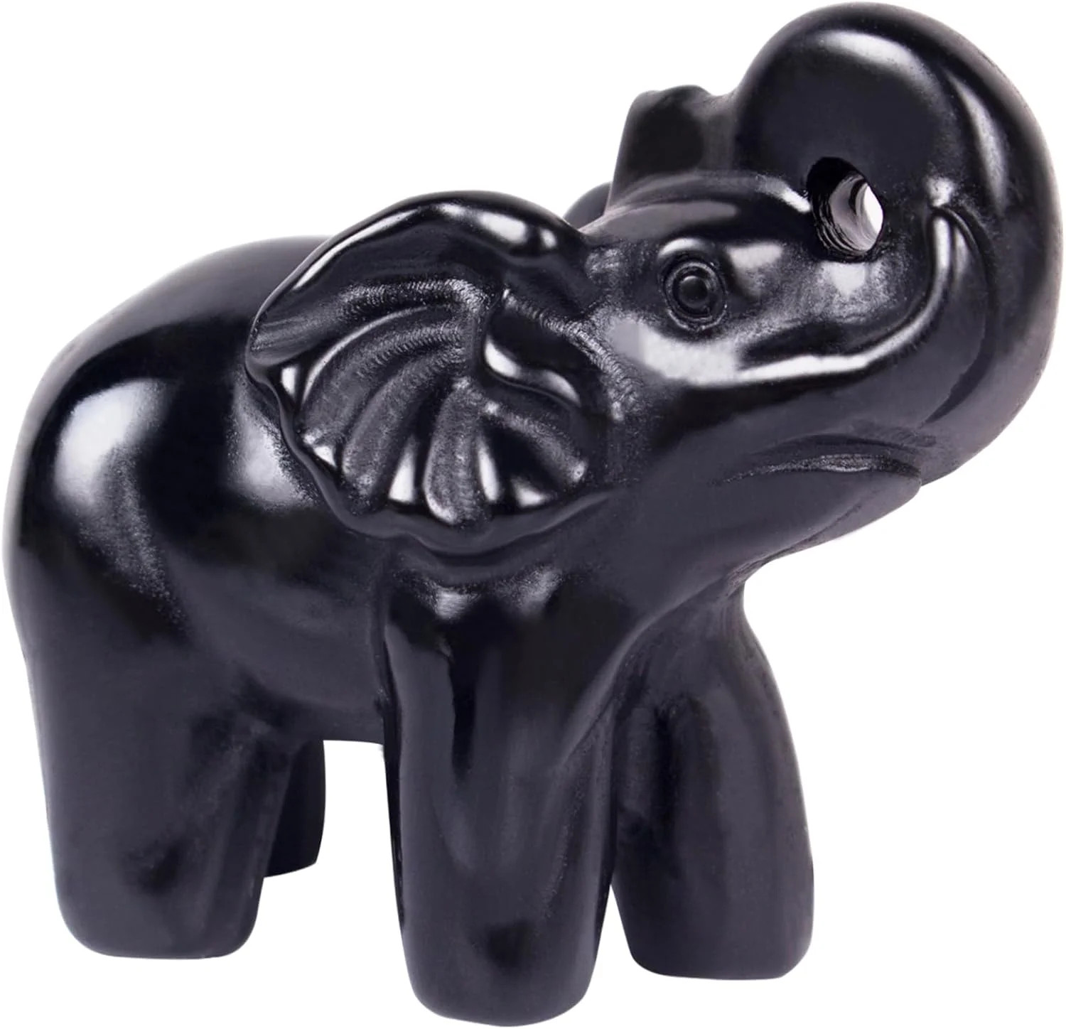 2 Inch Black Obsidian Crystal Elephant Sculpture Handcrafted Healing Stone Anima