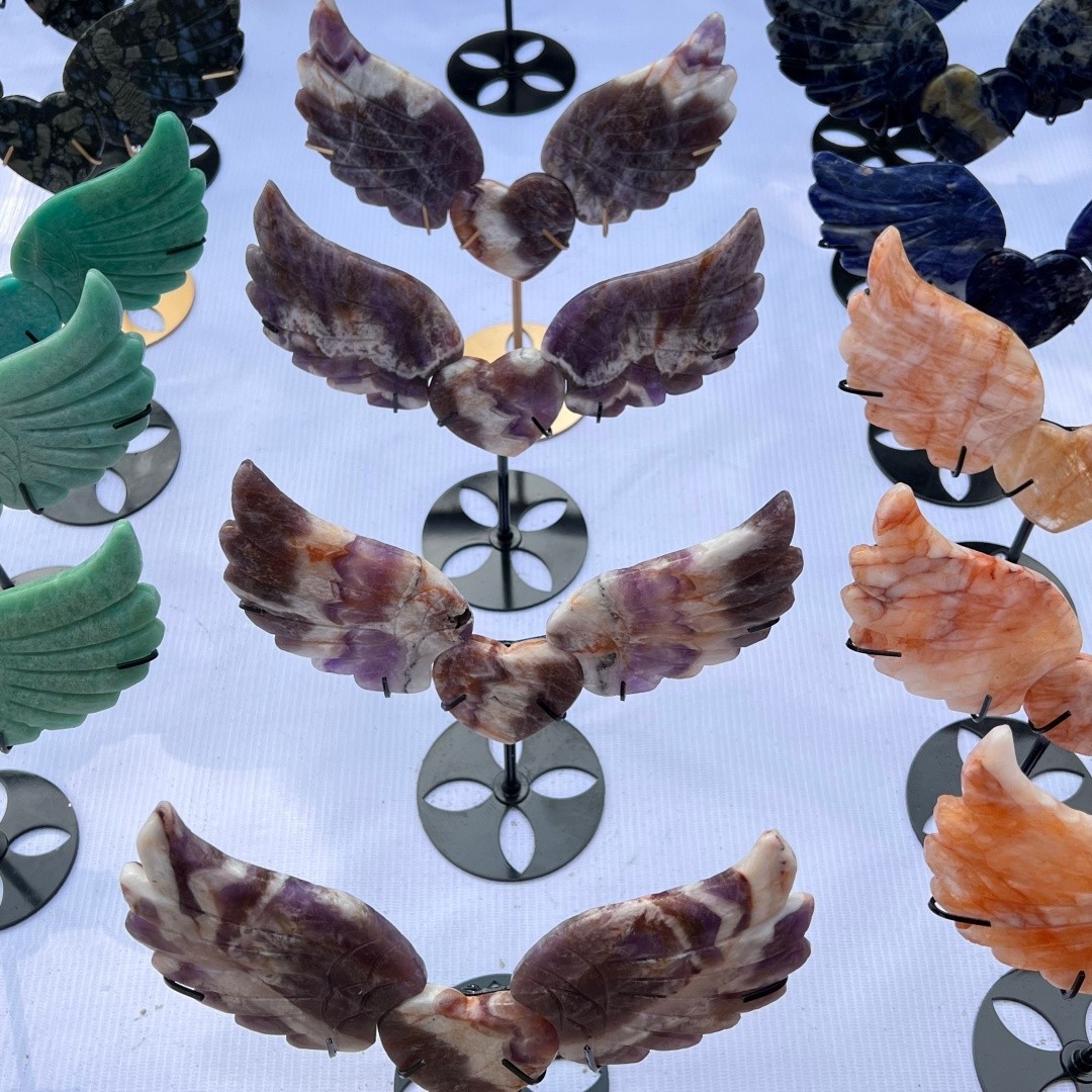Natural Dreamy Amethyst Angel of Love wings skull quartz crystal Random+ Stand