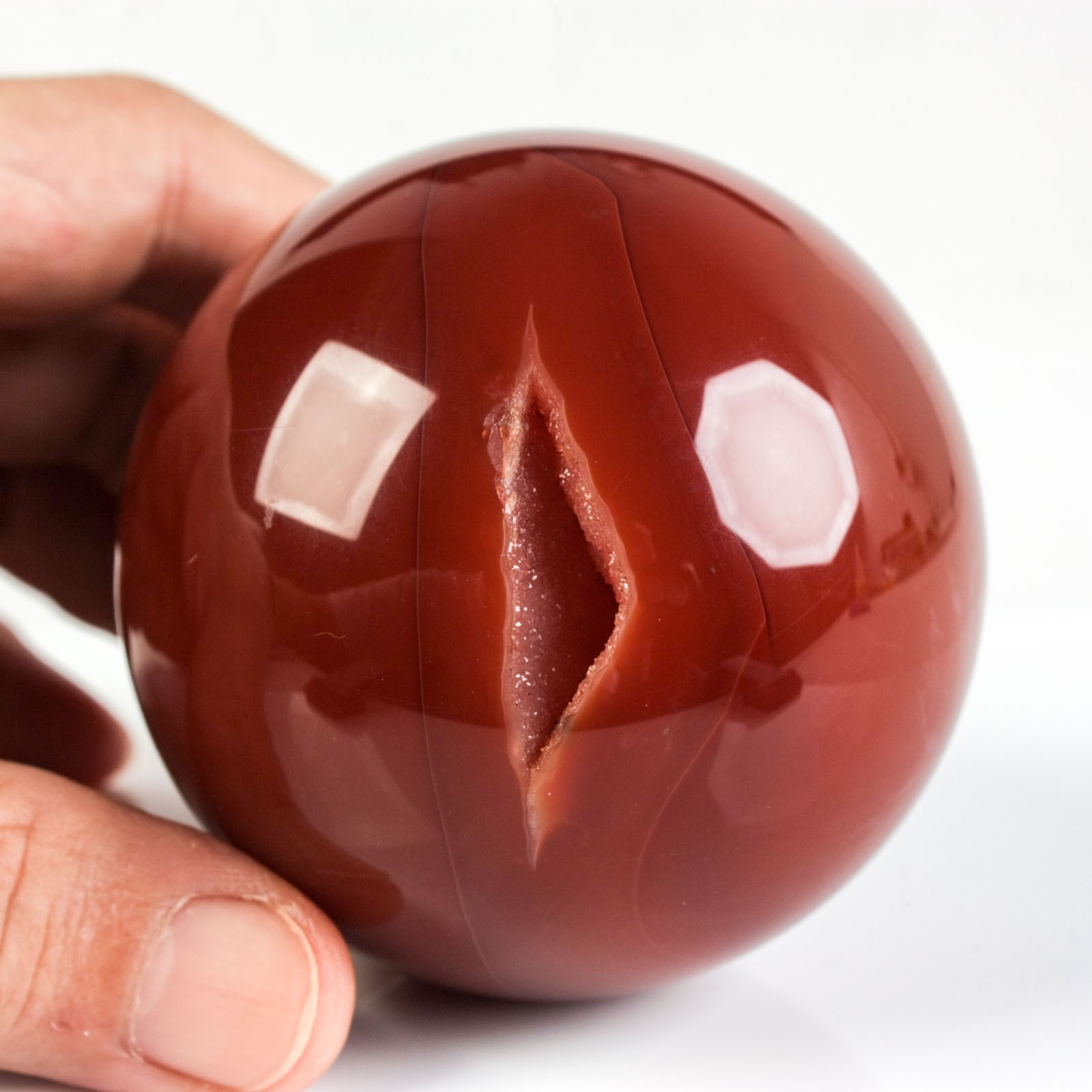 2.6″ 14.04oz Banded Carnelian Agate Sphere Druzy Geode Crystal Ball Specimen