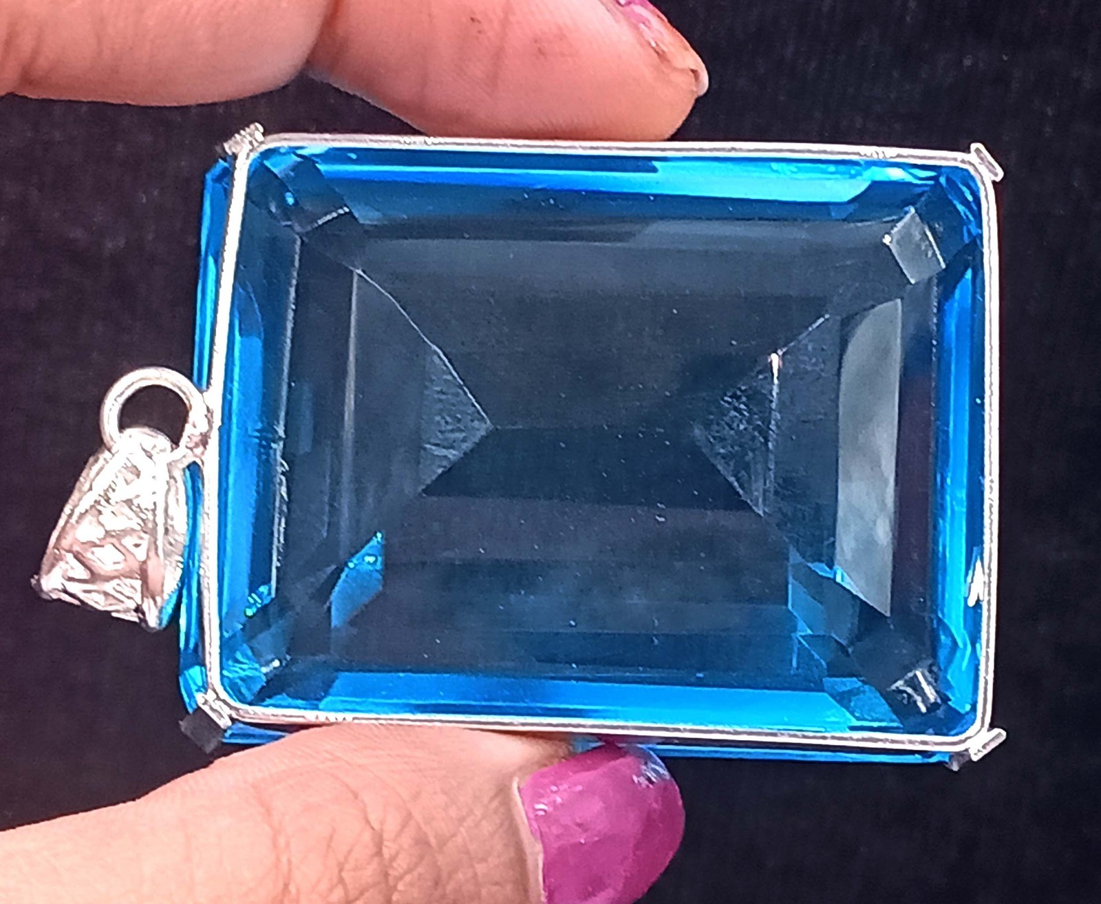 257 Ct Natural Blue Aquamarine IGL Emerald Cut Pendant 925 Sterling Silver 6FRW