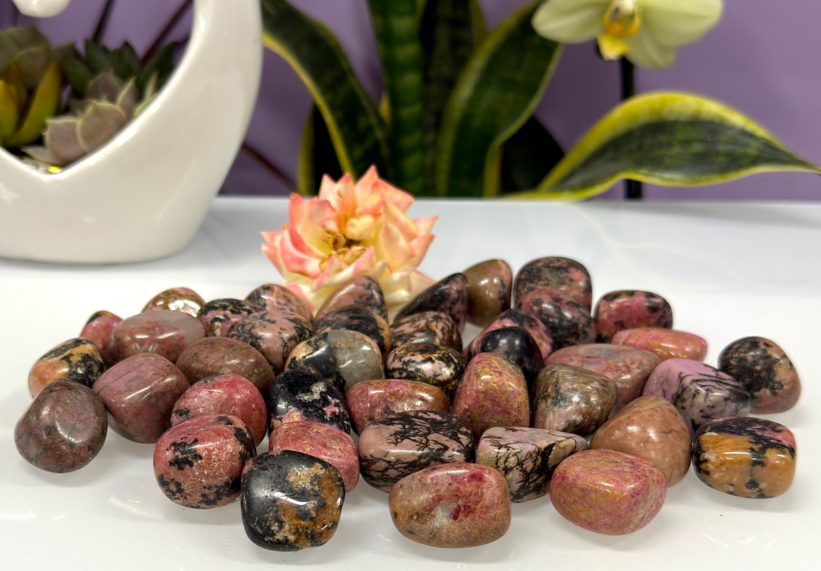 Wholesale Lot 2 Lbs Natural Rhodonite Tumble Stone Healing Crystals Energy