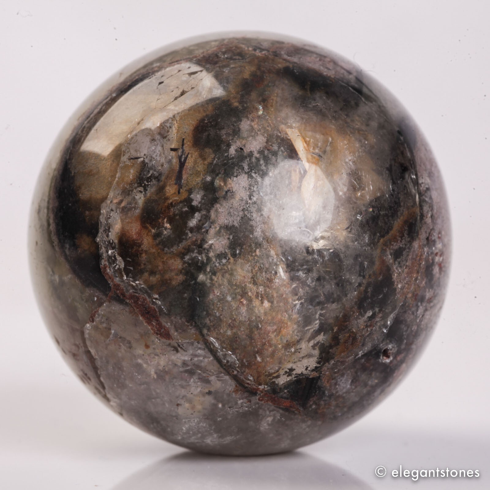 58g34mm Natural Garden/Phantom/Ghost/Lodolite Quartz Crystal Sphere Healing Ball