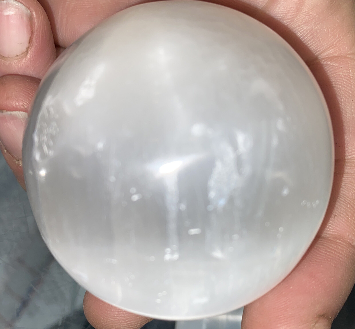 3 inch selenite sphere with selenite stand