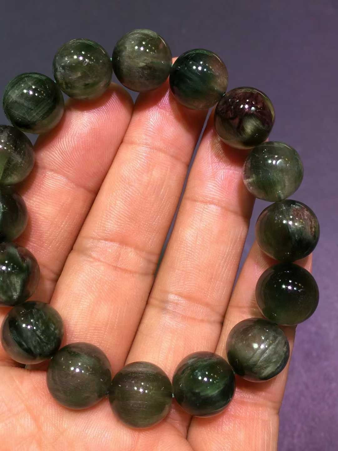 Genuine Natural Green Rutilated Quartz Crystal Round Beads Bracelet 13mm AAAAA