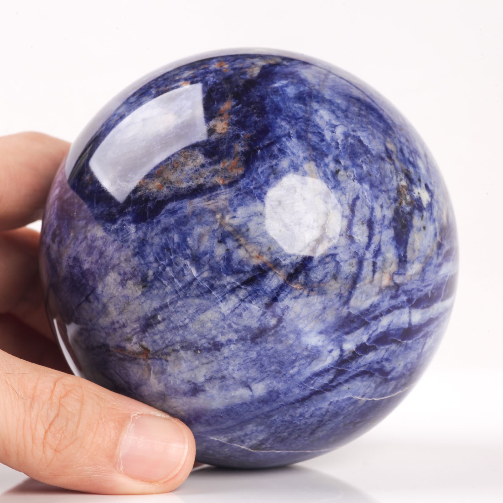901g 86mm Deep Blue Sodalite Sphere Large Crystal Ball White Veins Healing