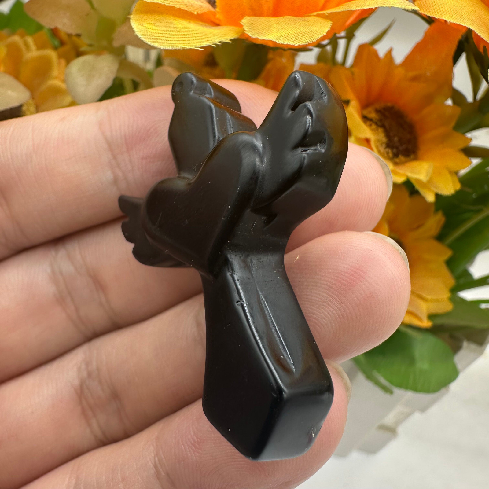 Natural Obsidian Hand Carved Love cross Skull Quartz Crystal Reiki Healing 1