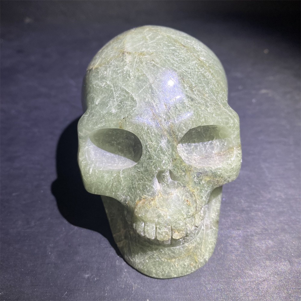 1.7LB 4″Natural A+Green Rutiled Quartz Skull Statue Crystal Reiki Carving Decor