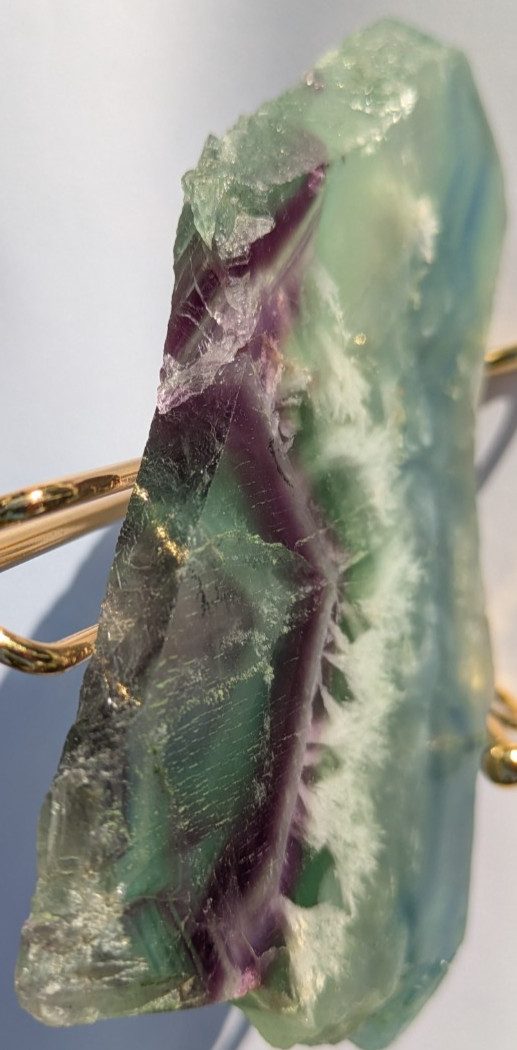 Purple Green Fluorite geometric banding w/snowflake feather slab crystal Unique!