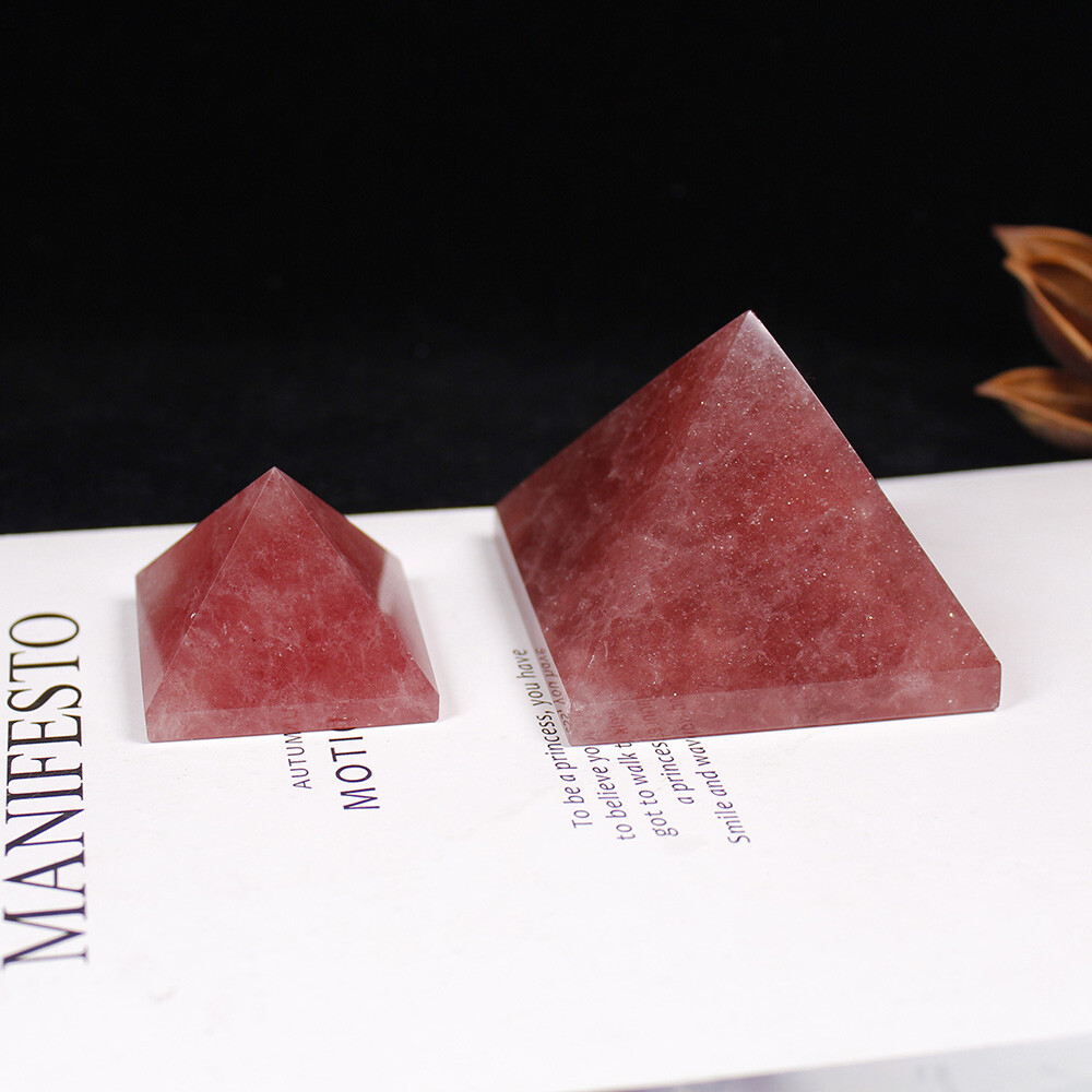 3-5CM Natural Strawberry Quartz Pyramid Healing Specimen Decoration DIY