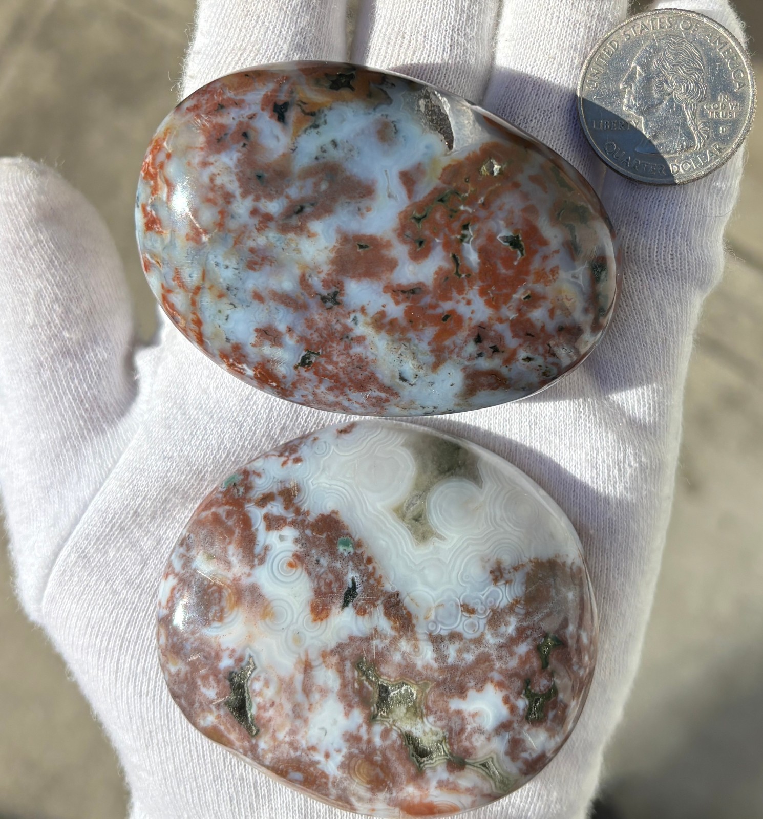 188g LOT 2 OCEAN JASPER 8th VEIN 8 PALMSTONE OJ PALM STONES STONE