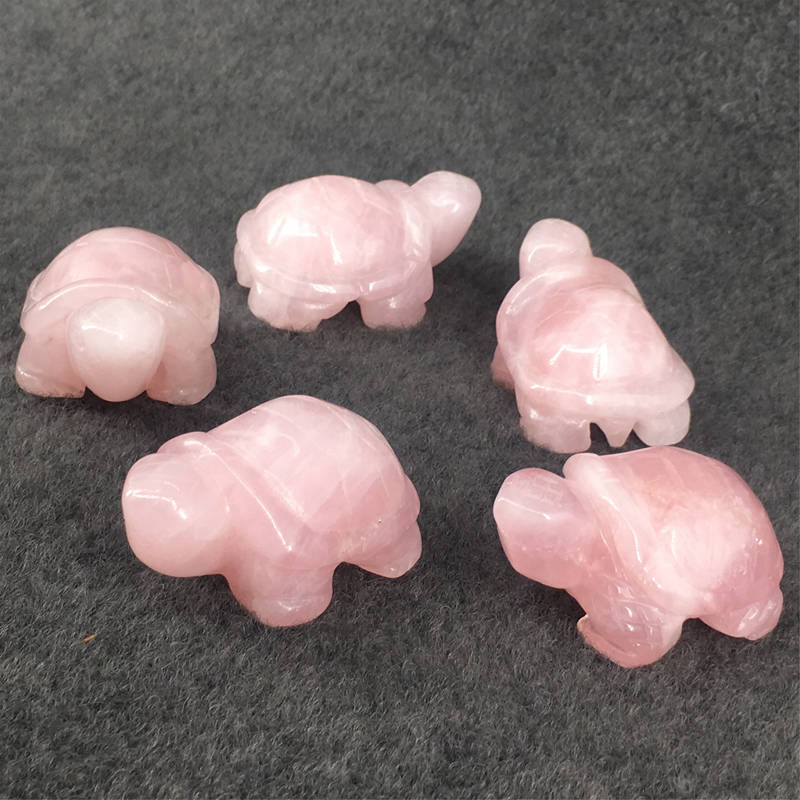 Natural Rose Quartz Crystal Carved Tortoise Reiki Gemstone Turtle Figurine Gift