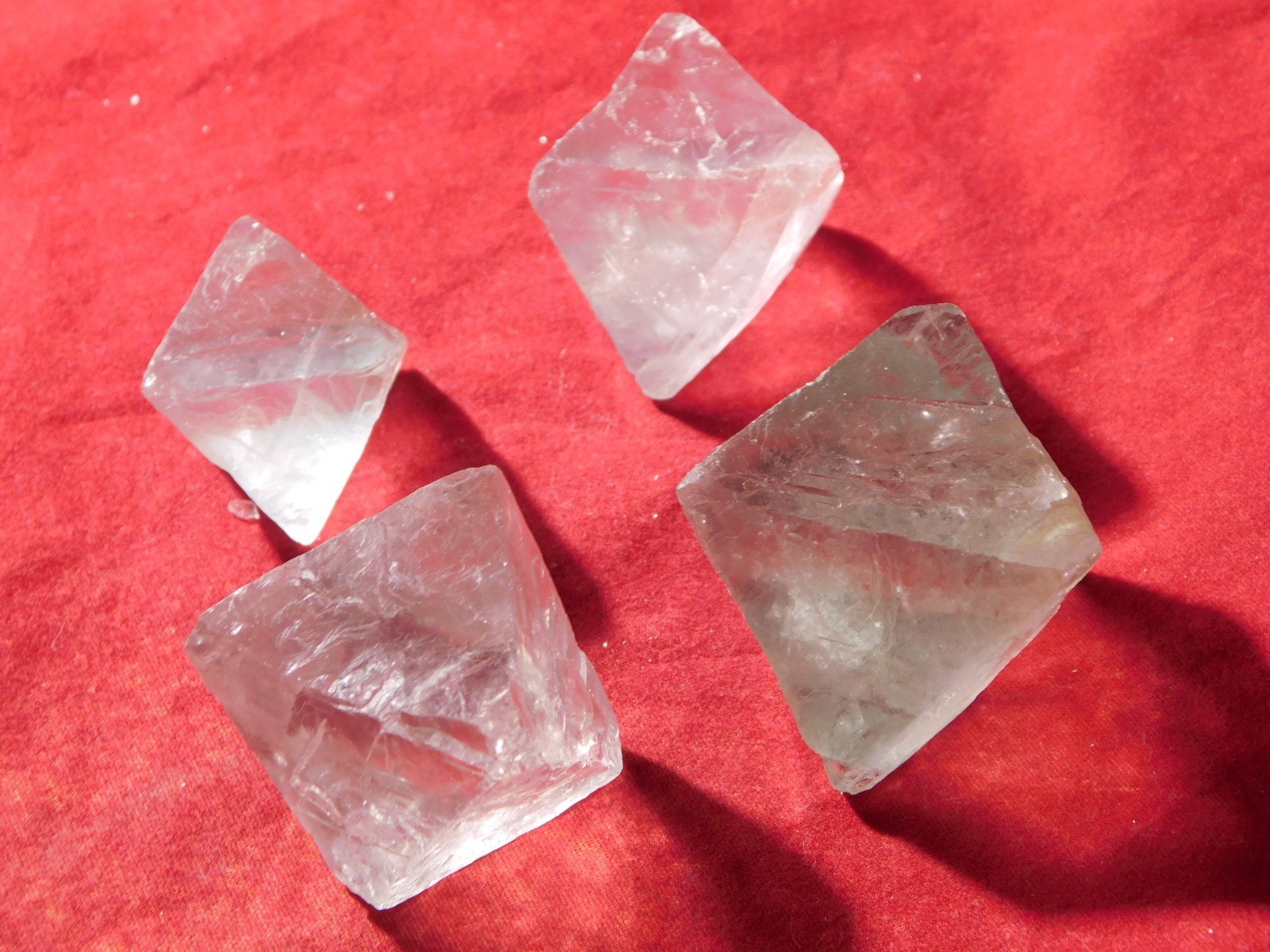 Lot of FOUR! AAA Fluorescent Semi Translucent FLUORITE Octahedron Crystals 188gr