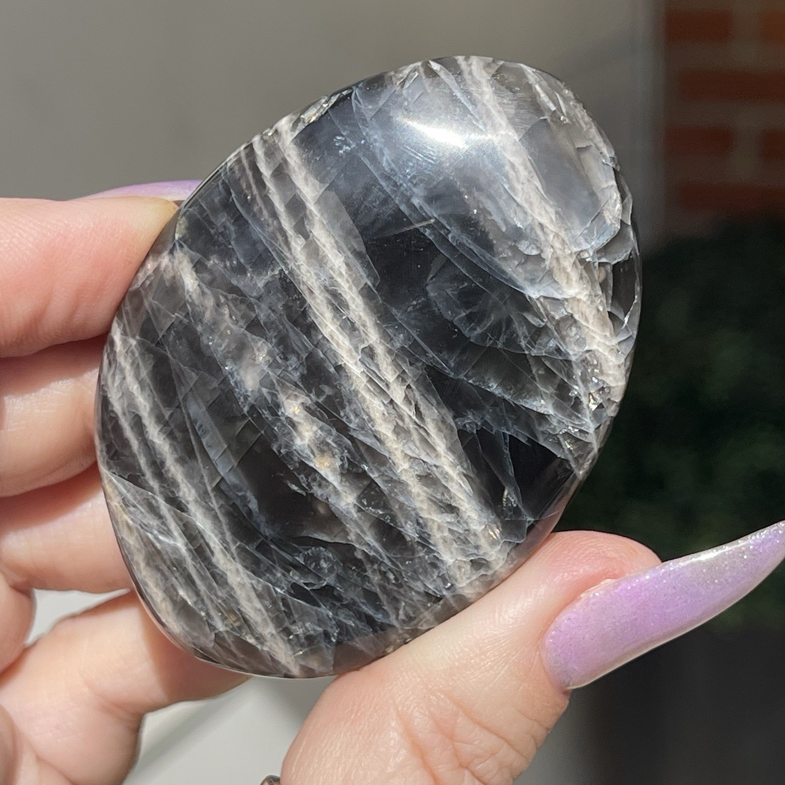 Black Sunstone Flat Palm Medallion Crystal Freeform Confetti sunstone Gemstone